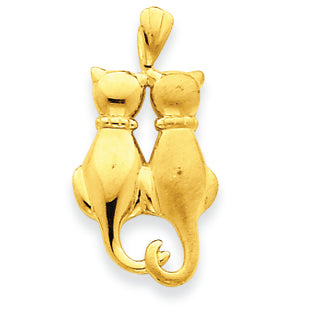 14K Yellow Gold Twin Cats Pet Pendant