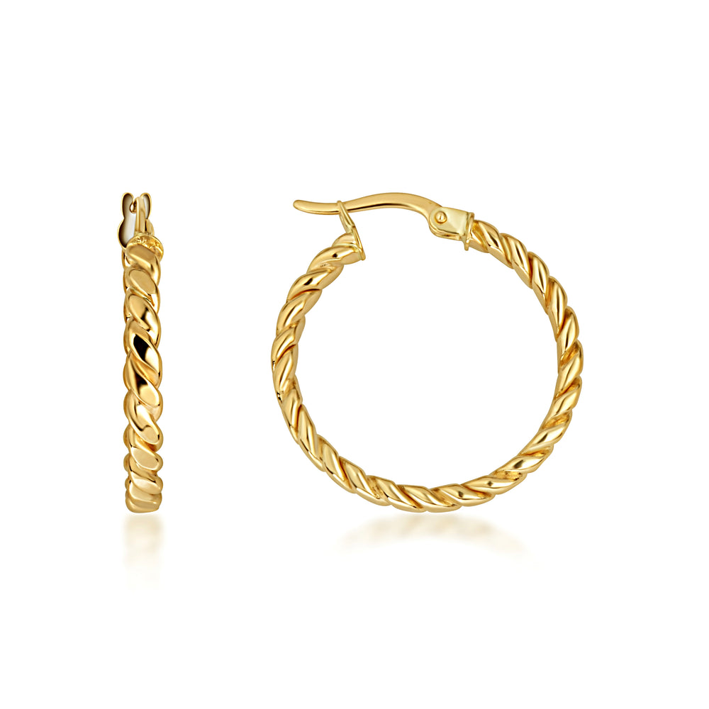 14K Yellow Gold Twisted Rope Hoop Earrings