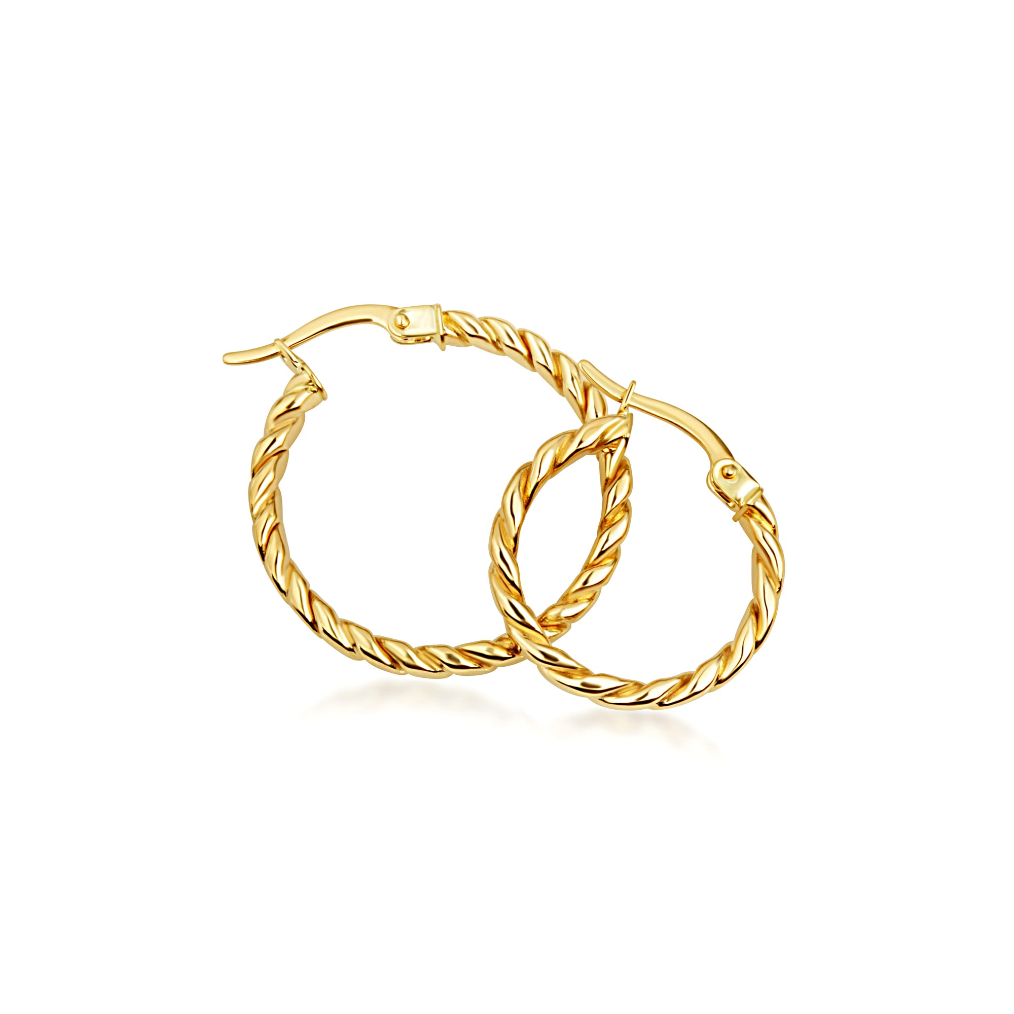 14K Yellow Gold Twisted Rope Hoop Earrings, view 5