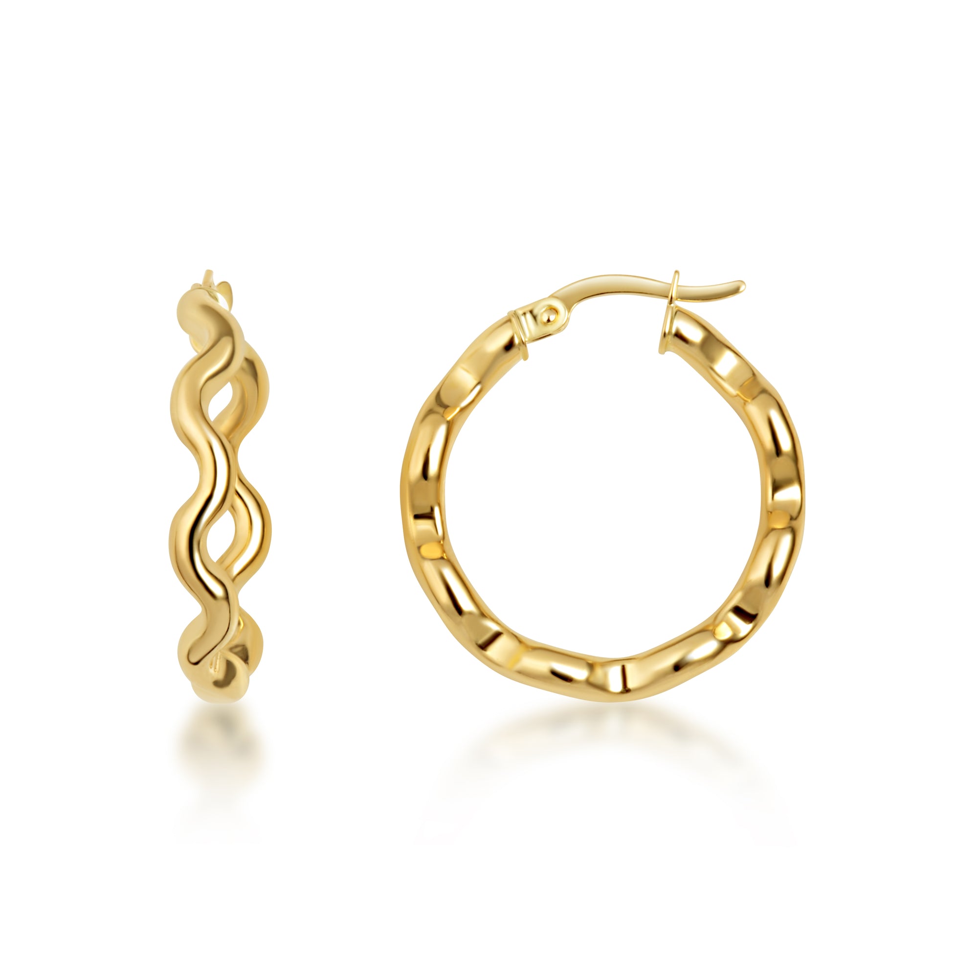 14K Yellow Gold Wavy Hoop Earrings