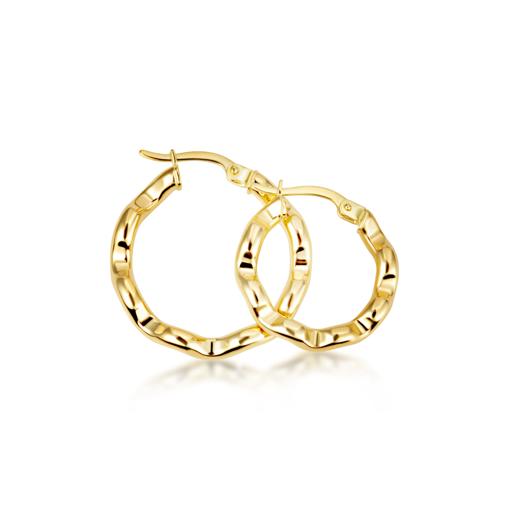14K Yellow Gold Wavy Hoop Earrings, view 4