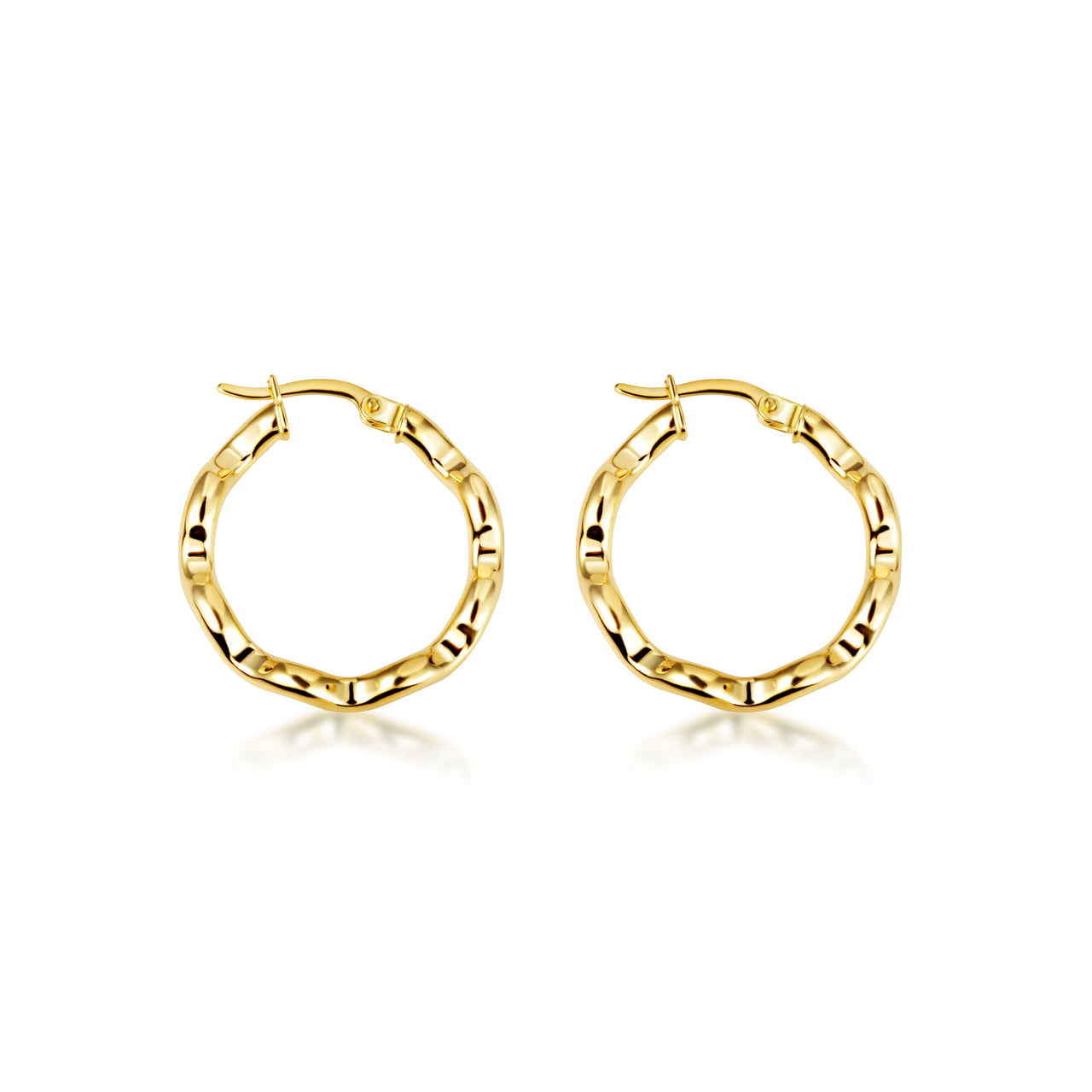 14K Yellow Gold Wavy Hoop Earrings, view 5
