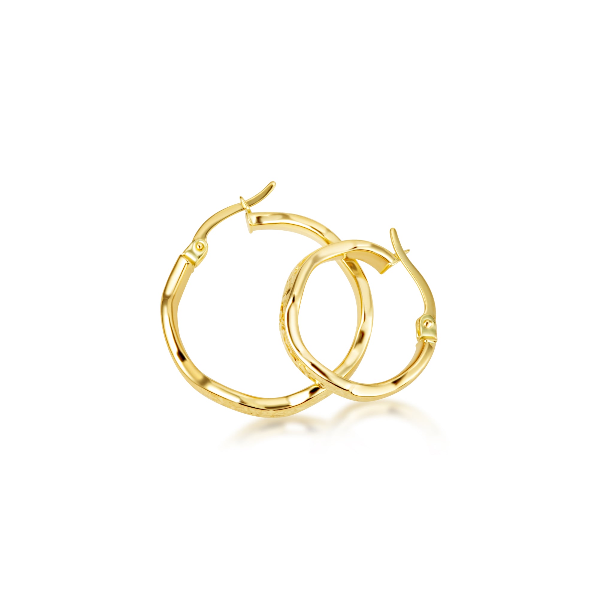 14K Yellow Gold Wavy Textured Hoop Earrings, view 5
