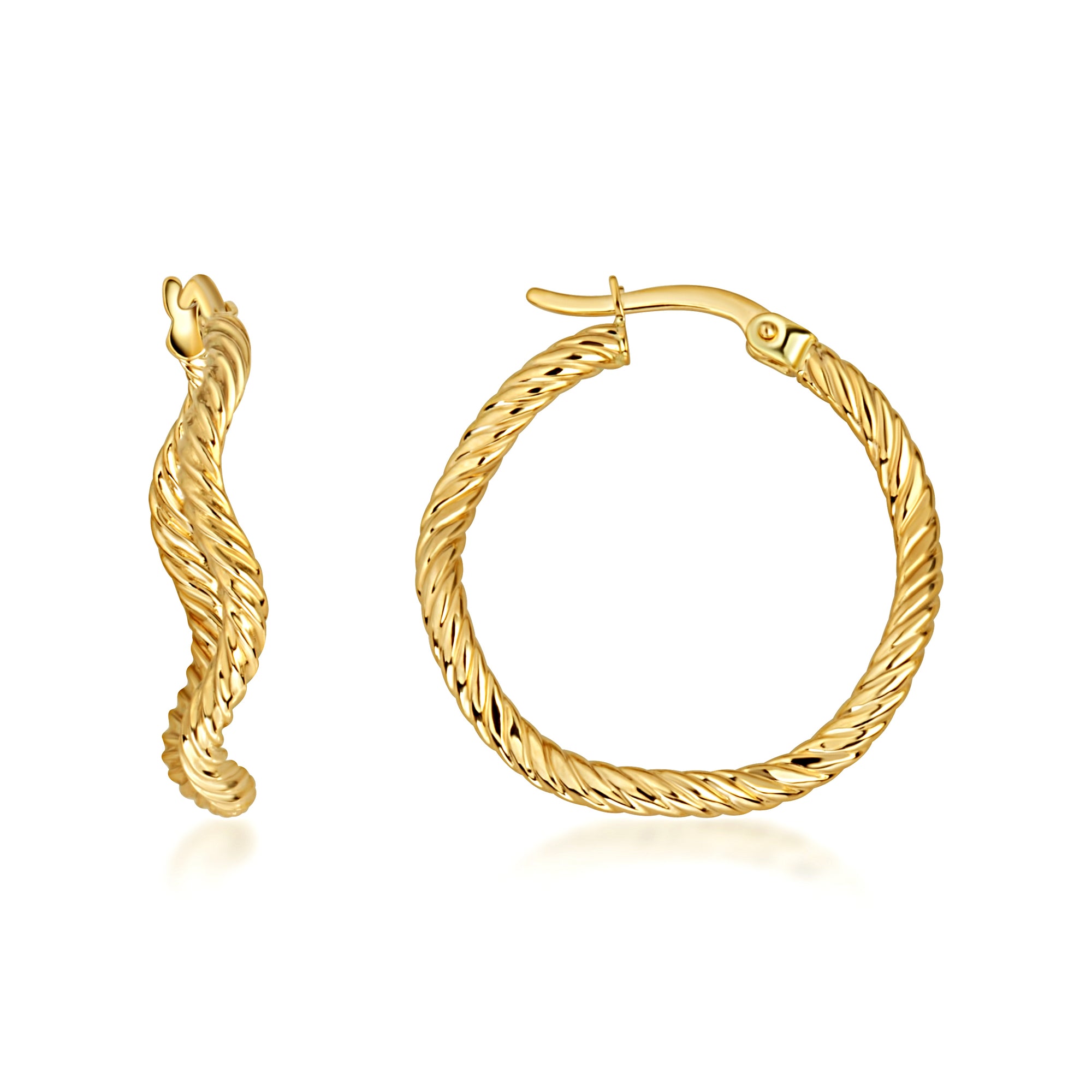 14K Yellow Gold Wavy Twisted Rope Hoop Earrings