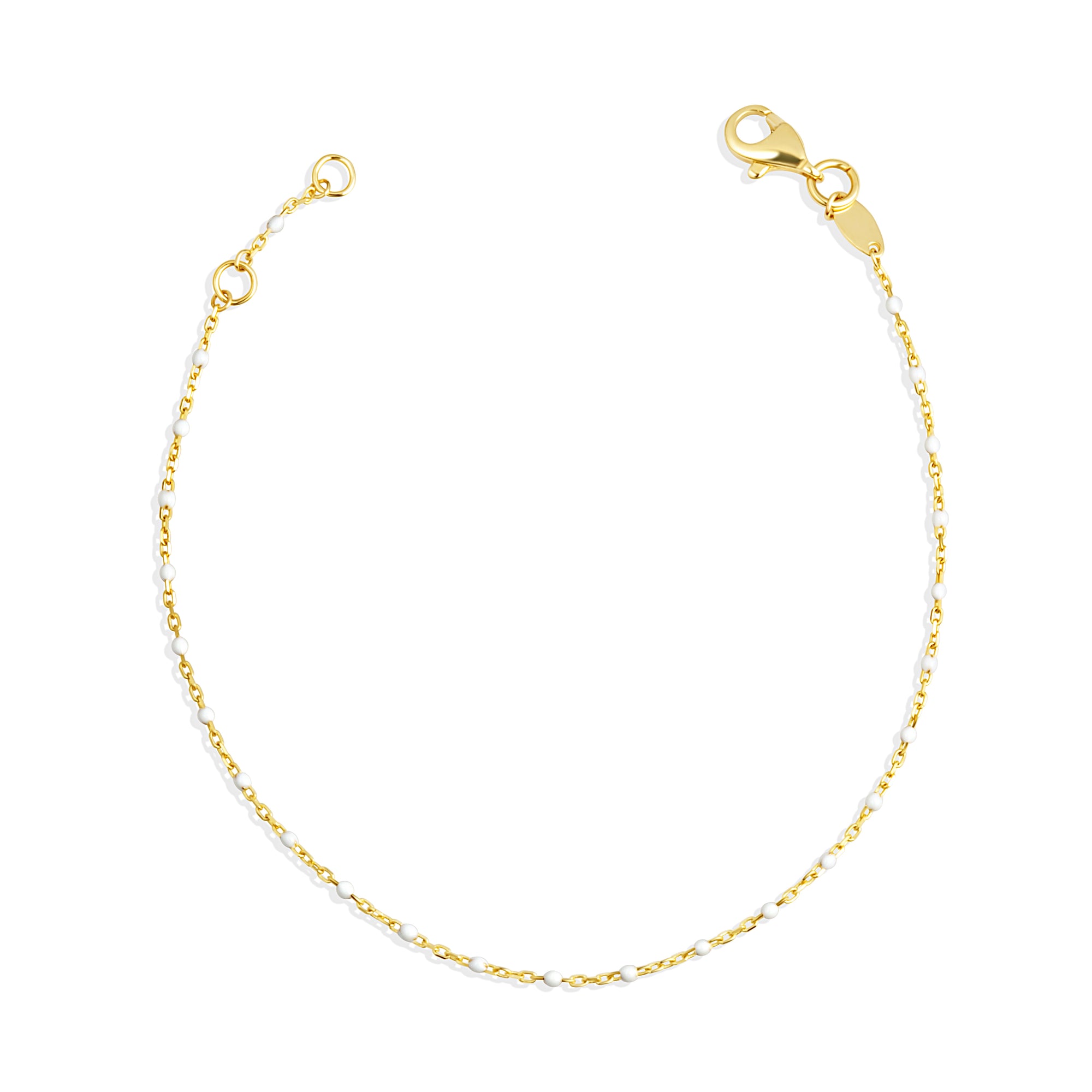 14K Yellow Gold White Enamel Beaded Bracelet 7"