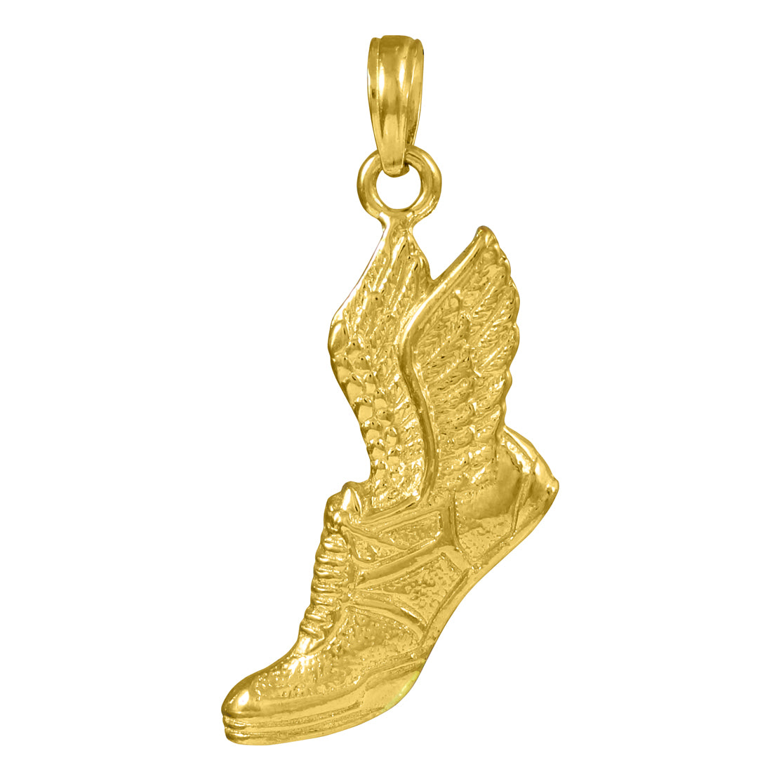 14K Yellow Gold Winged Running Shoes Pendant Necklace, view 2