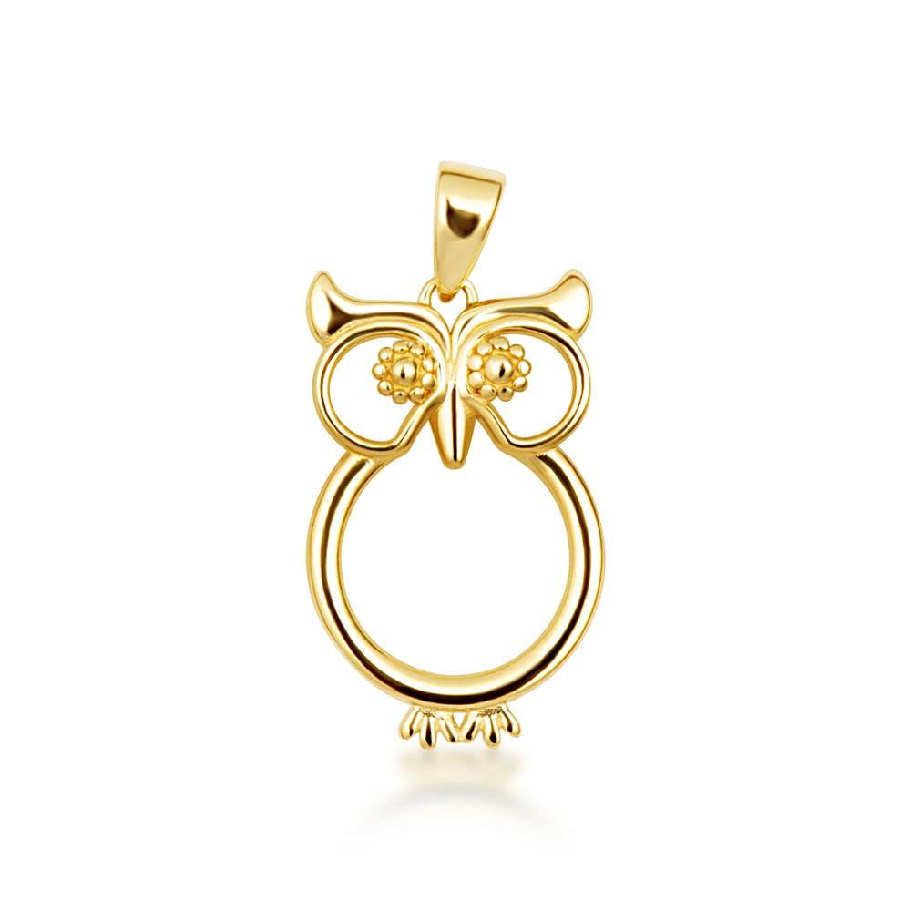 14K Yellow Gold Wise Owl Lucky Charm Pendant Necklace