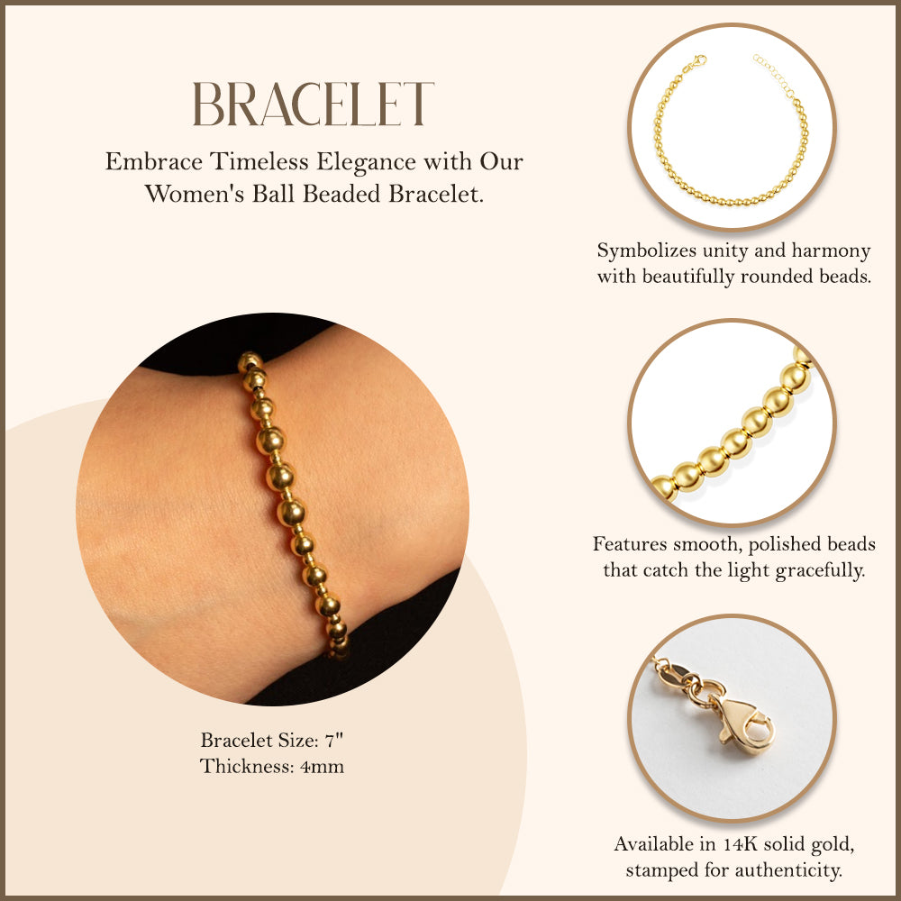 14K Yellow Gold Women's Ball Beaded Bracelet, view 3