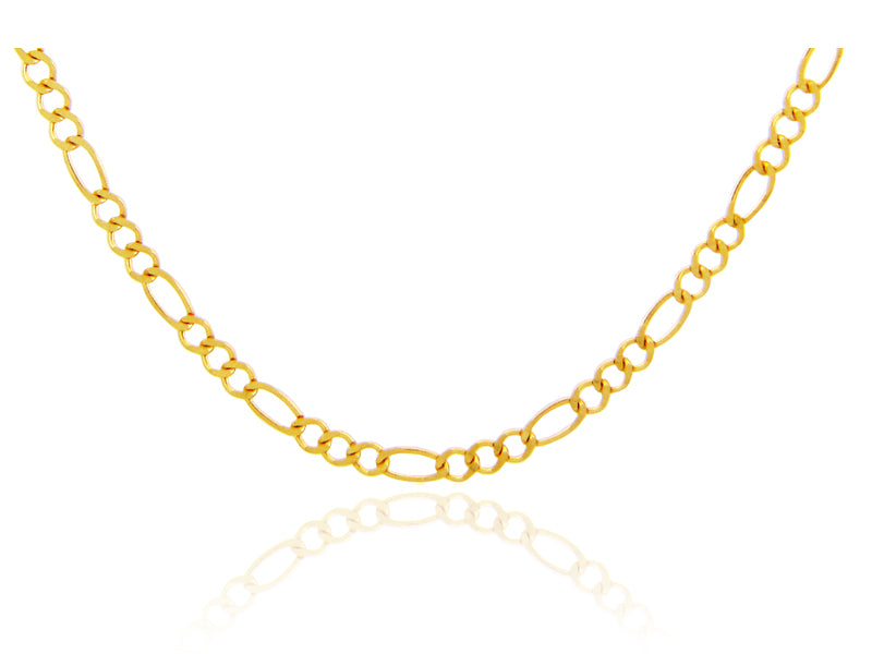 2.8 mm Hollow Gold Figaro Chain Link Necklace