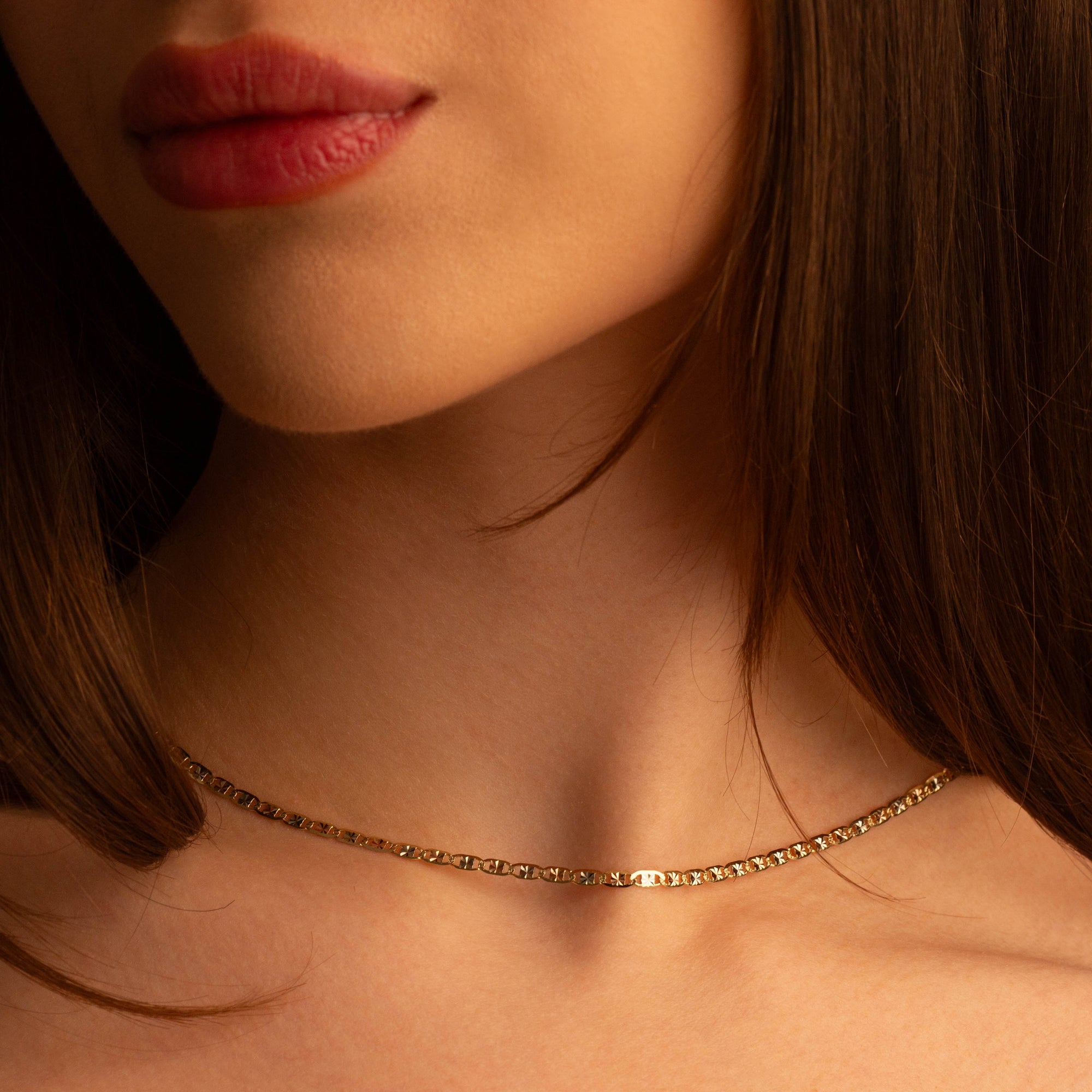 2 mm/2.5 mm Gold Valentino Chain Link Necklace, view 2