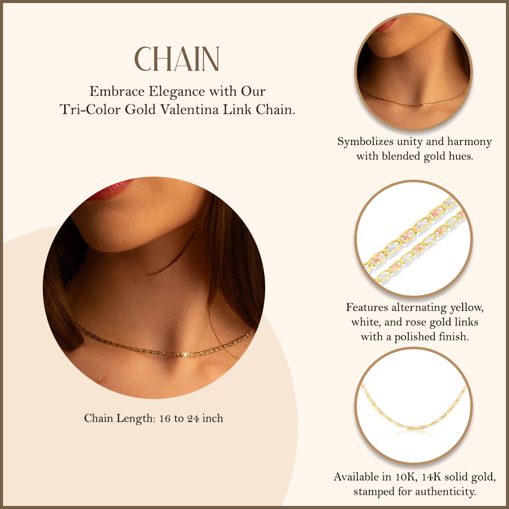 2 mm/2.5 mm Gold Valentino Chain Link Necklace, view 4