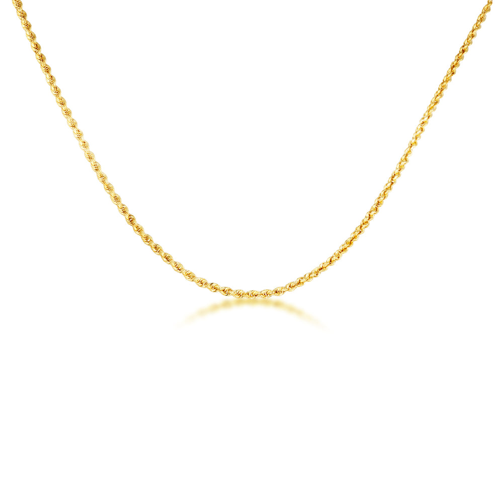 2 mm Gold Diamond Cut Rope Twisted Solid Chain Link Necklace