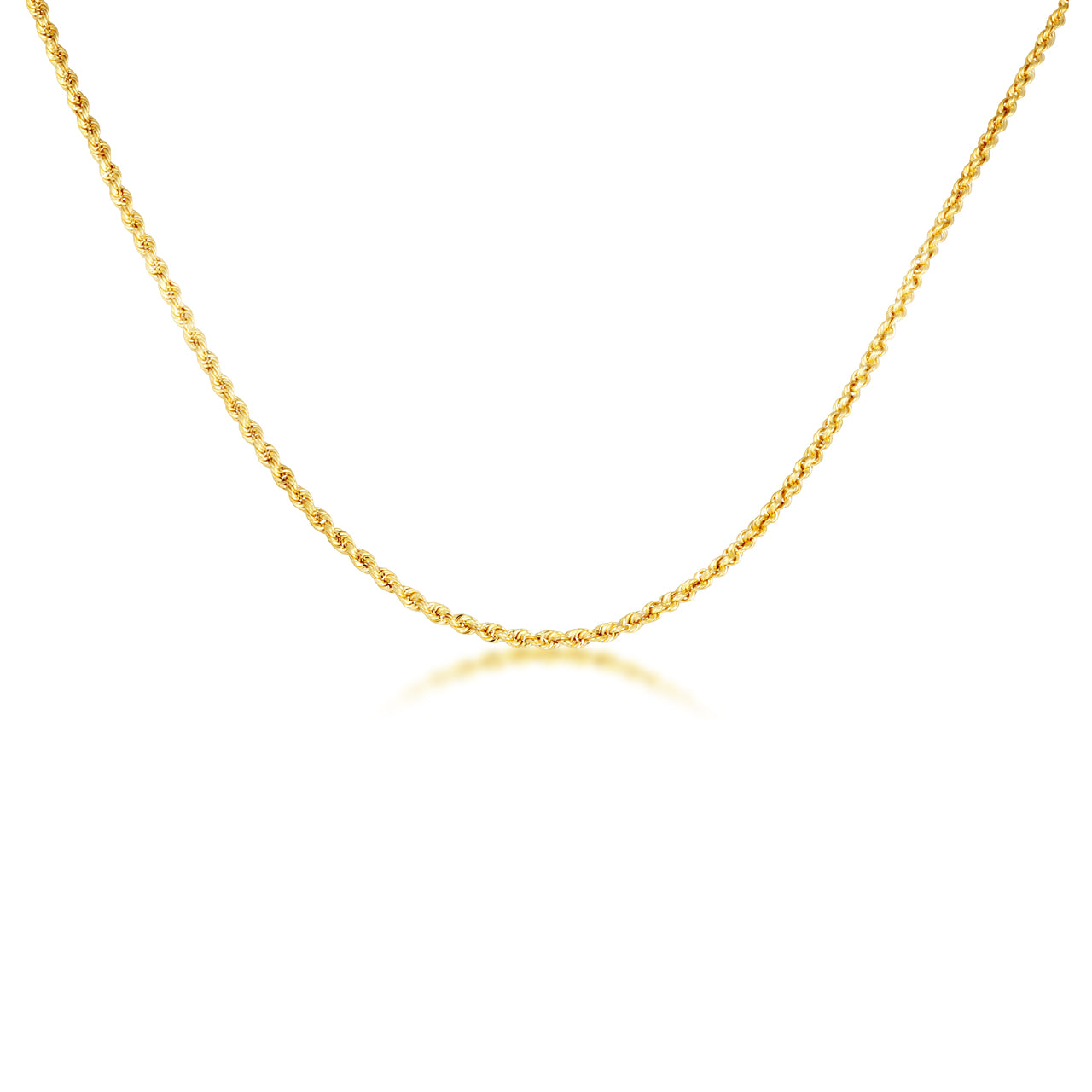 2 mm Gold Diamond Cut Rope Twisted Solid Chain Link Necklace