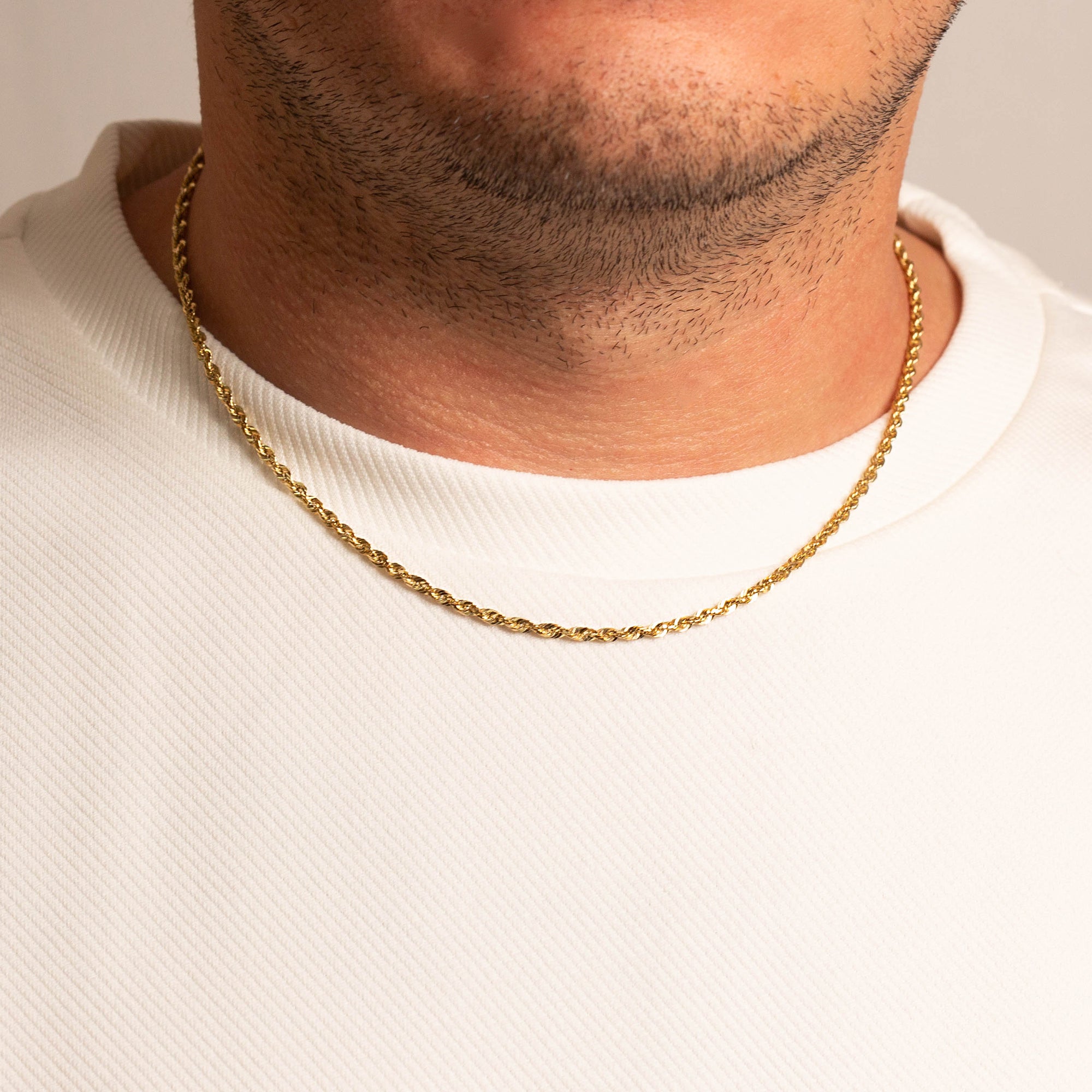 2 mm Gold Diamond Cut Rope Twisted Solid Chain Link Necklace, view 2