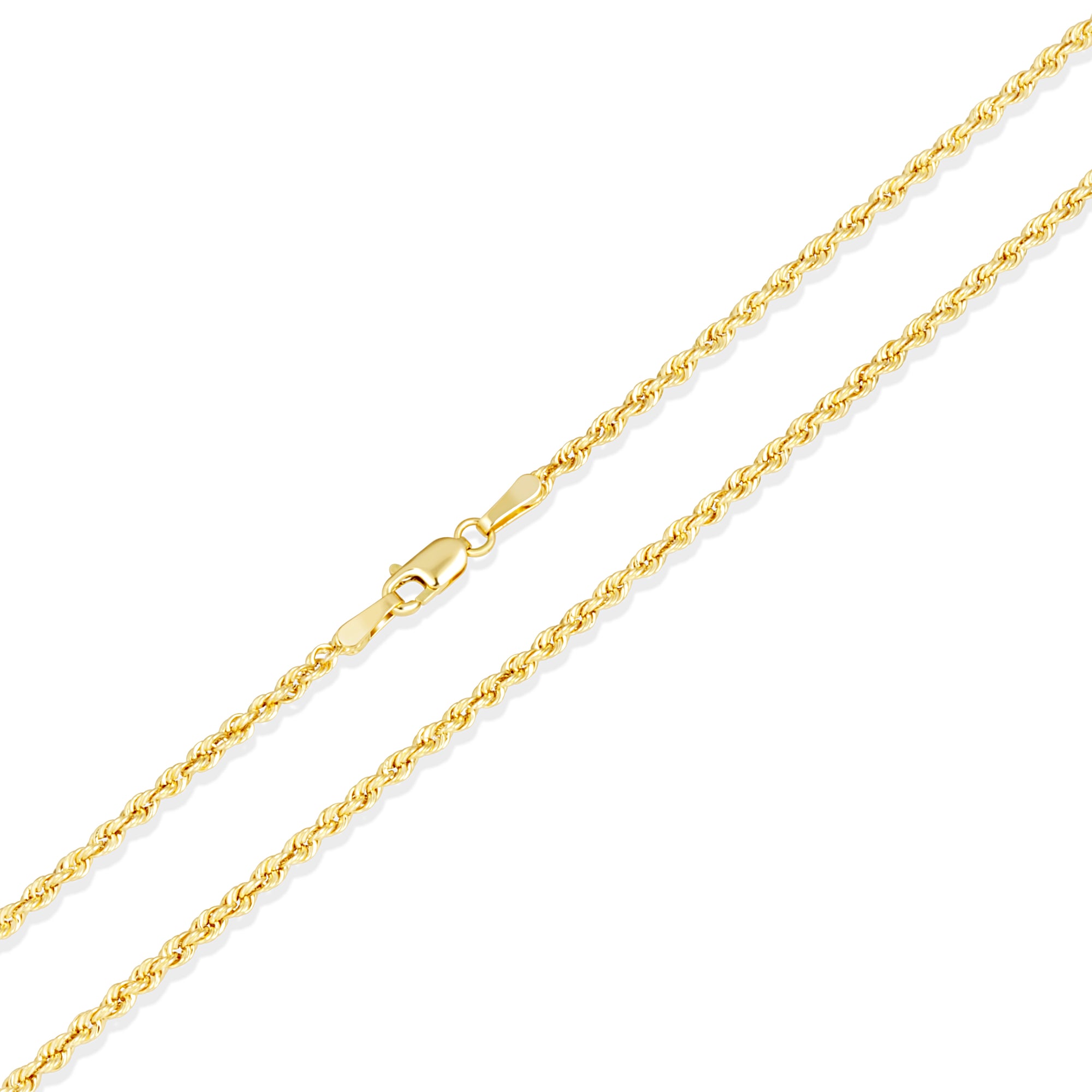 2 mm Gold Diamond Cut Rope Twisted Solid Chain Link Necklace, view 4