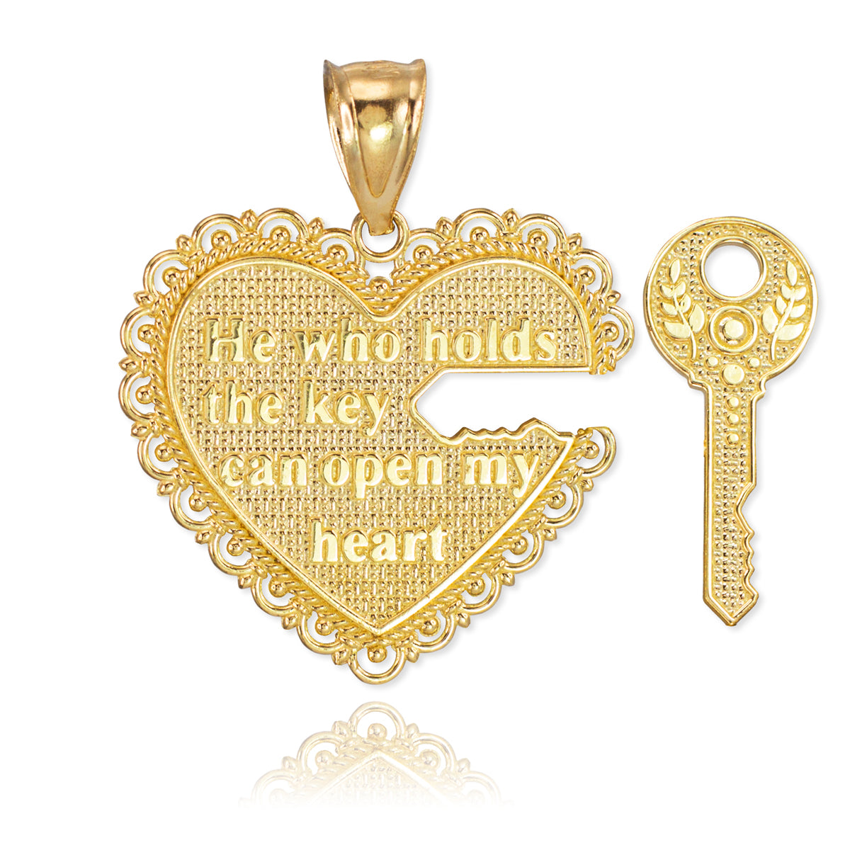 2pc Gold "Key of my Heart" Detachable Pendant, view 2