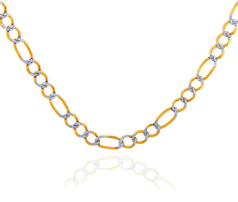 3.5 mm 10K Gold Diamond Cut Figaro Chain Link Necklace