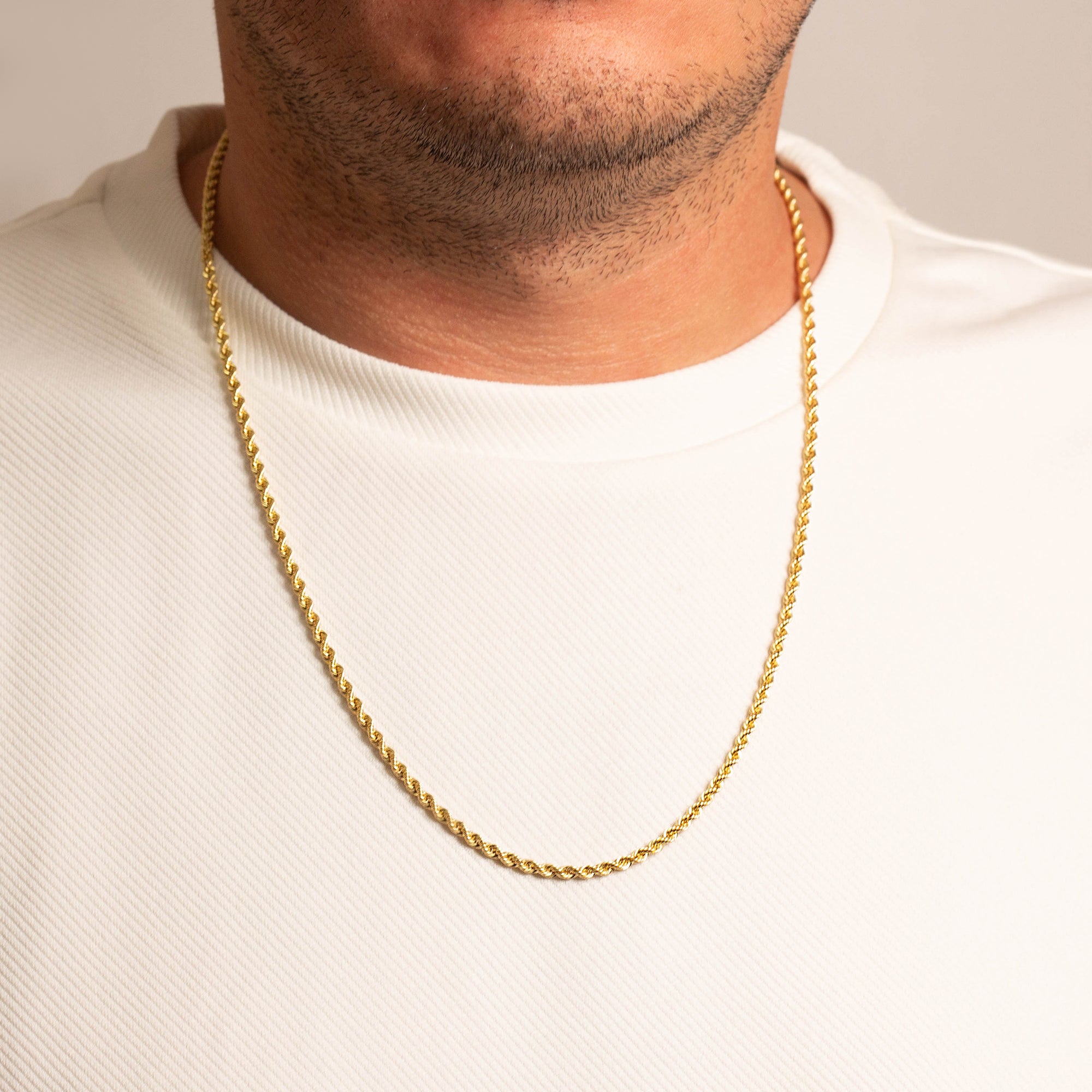 3 mm 10K Gold Diamond Cut Hollow Rope Twisted Chain Link Necklace, view 2