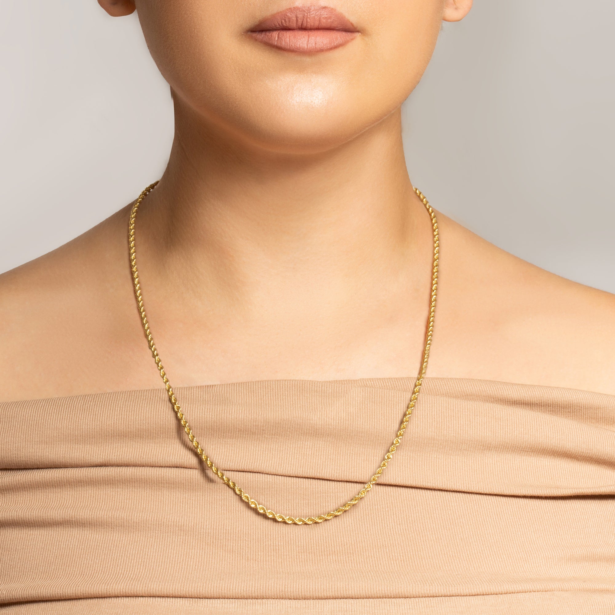 3 mm 10K Gold Diamond Cut Hollow Rope Twisted Chain Link Necklace, view 3