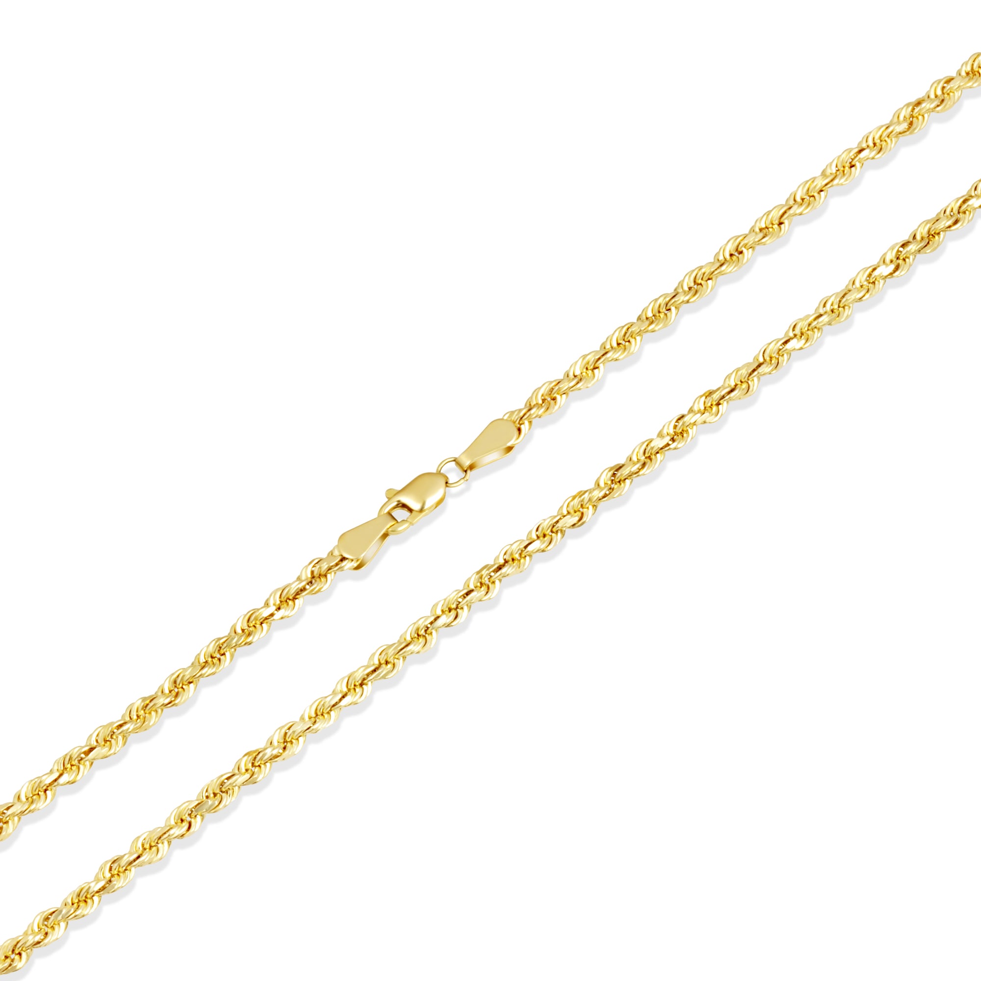 3 mm 10K Gold Diamond Cut Hollow Rope Twisted Chain Link Necklace, view 4