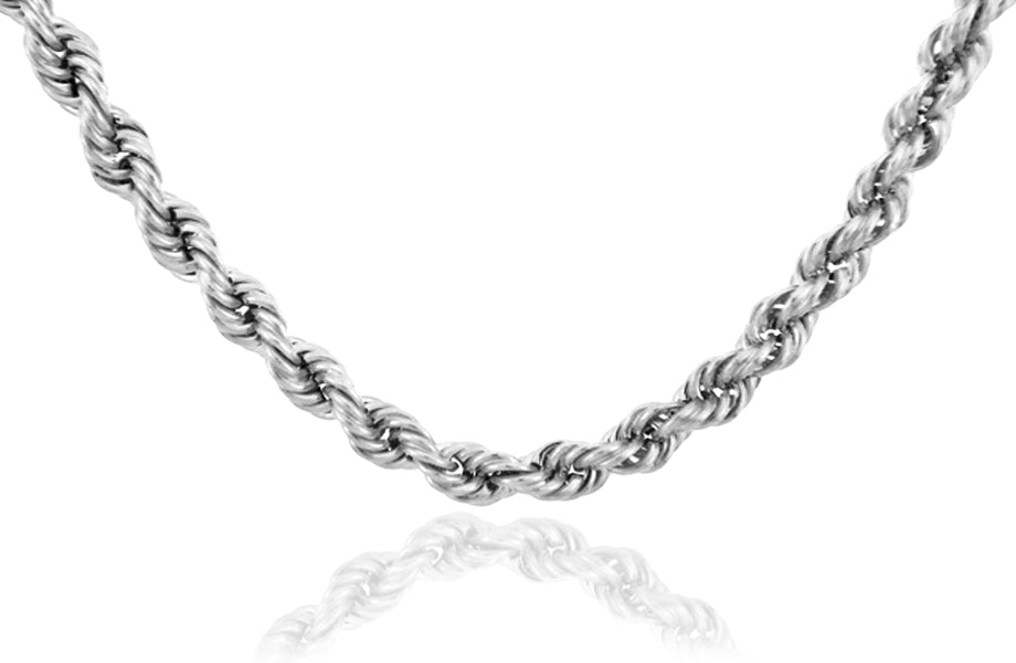 3 mm 10K White Gold Diamond Cut Rope Twisted Hollow Chain Link Necklace