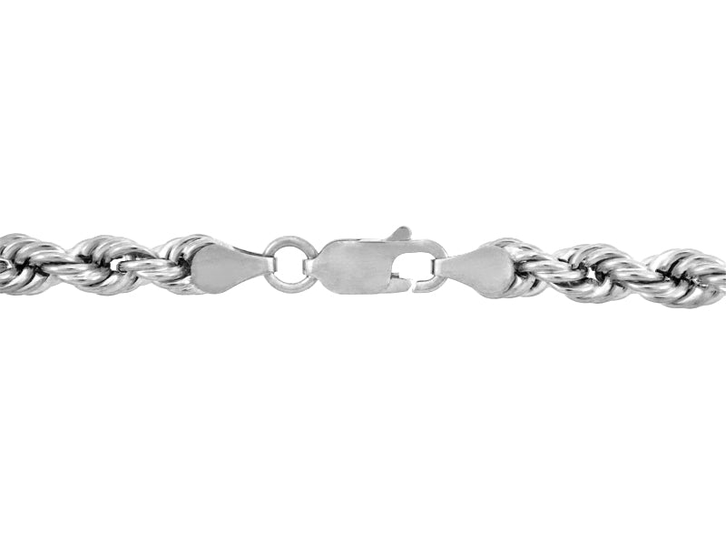 3 mm 10K White Gold Diamond Cut Rope Twisted Hollow Chain Link Necklace, view 2