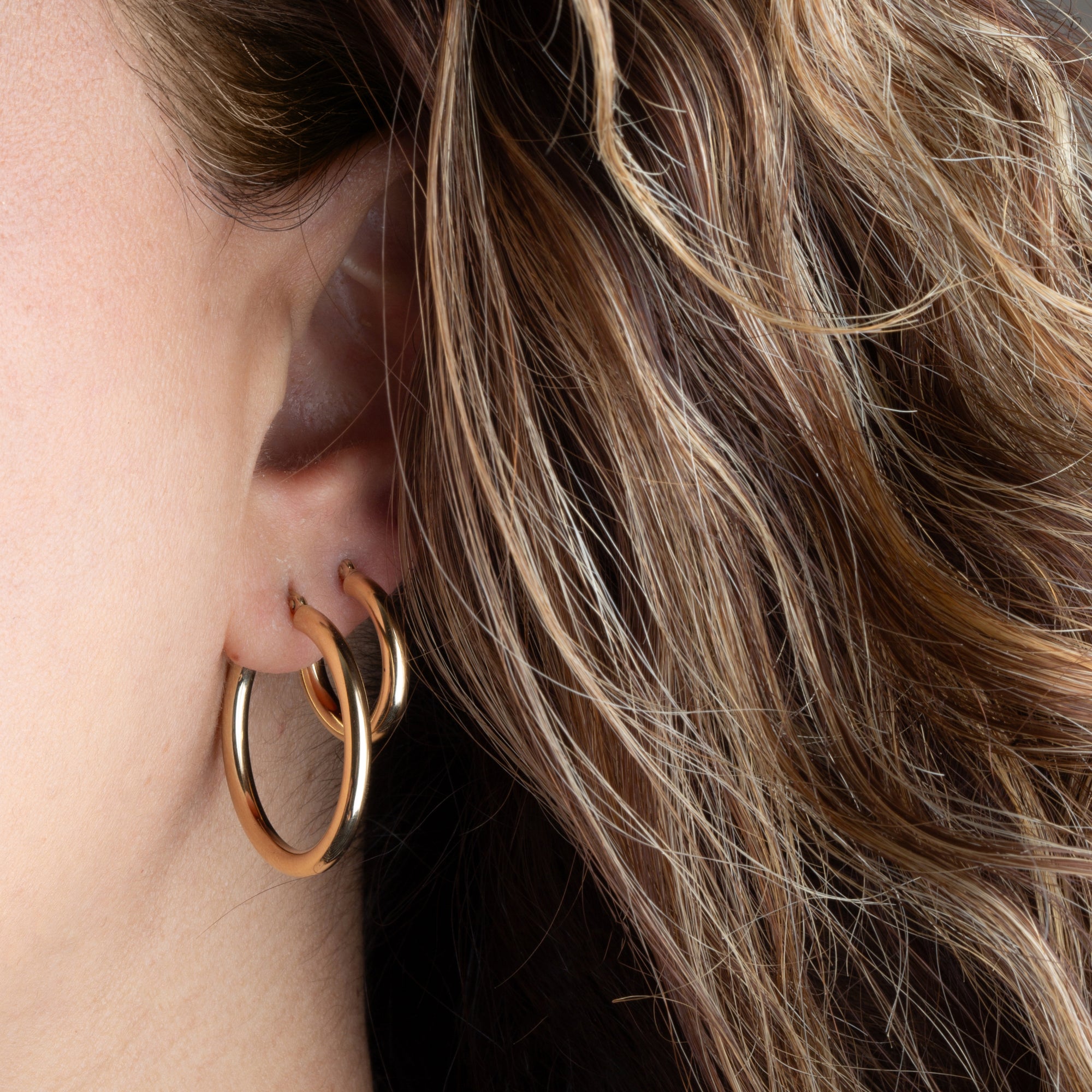 3 mm 14K Gold Hoop Earrings, view 3