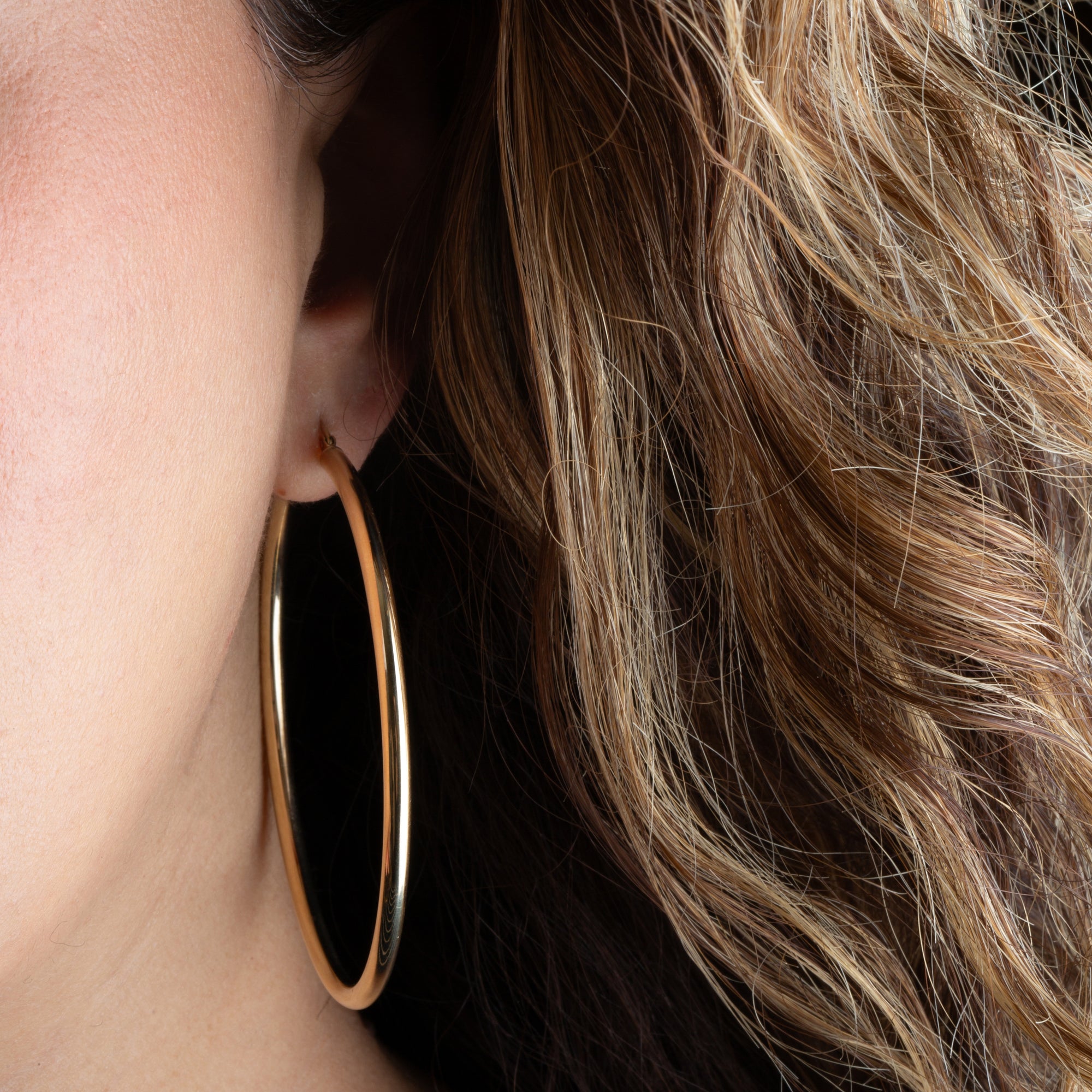 3 mm 14K Gold Hoop Earrings, view 5