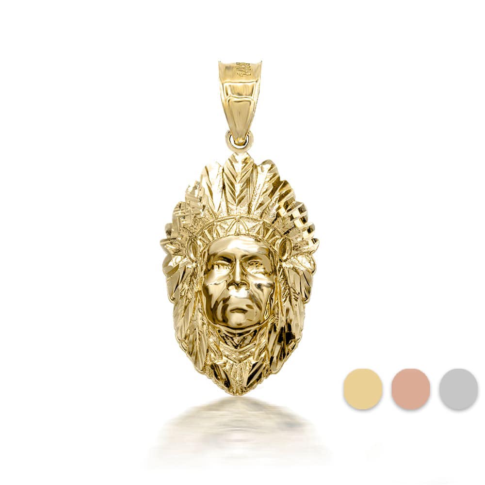 3D 10K/14K Gold Apache Pendant Necklace with Caged Back