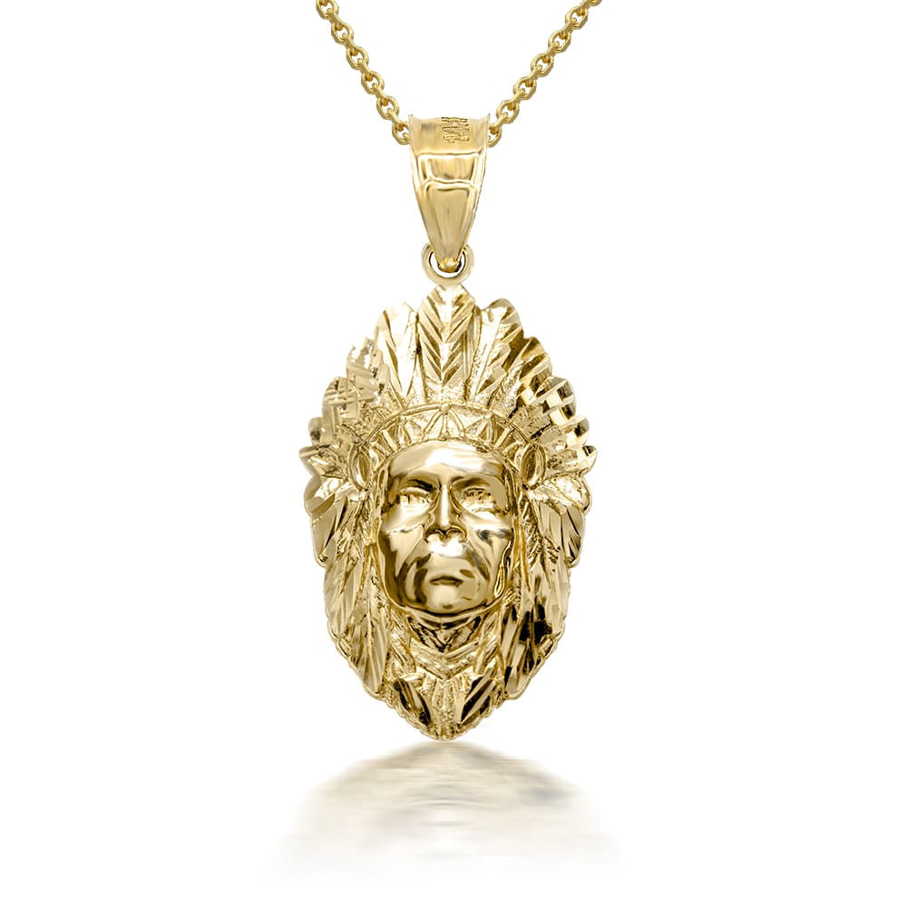 3D 10K/14K Gold Apache Pendant Necklace with Caged Back, view 3
