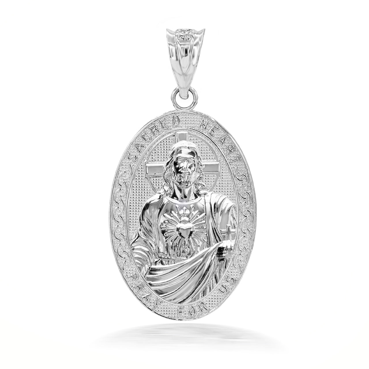 3D 10k/14k Solid Gold Jesus Christ Sacred Heart Narrow Oval Pendant Necklace, view 5
