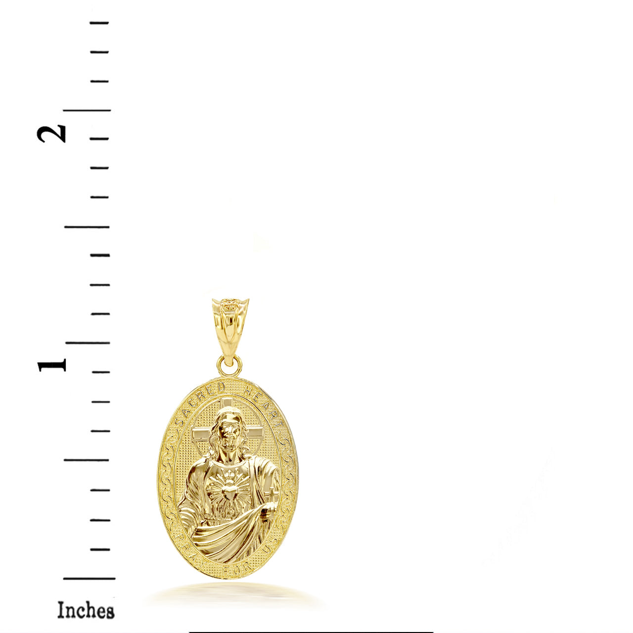 3D 10k/14k Solid Gold Jesus Christ Sacred Heart Narrow Oval Pendant Necklace, view 8