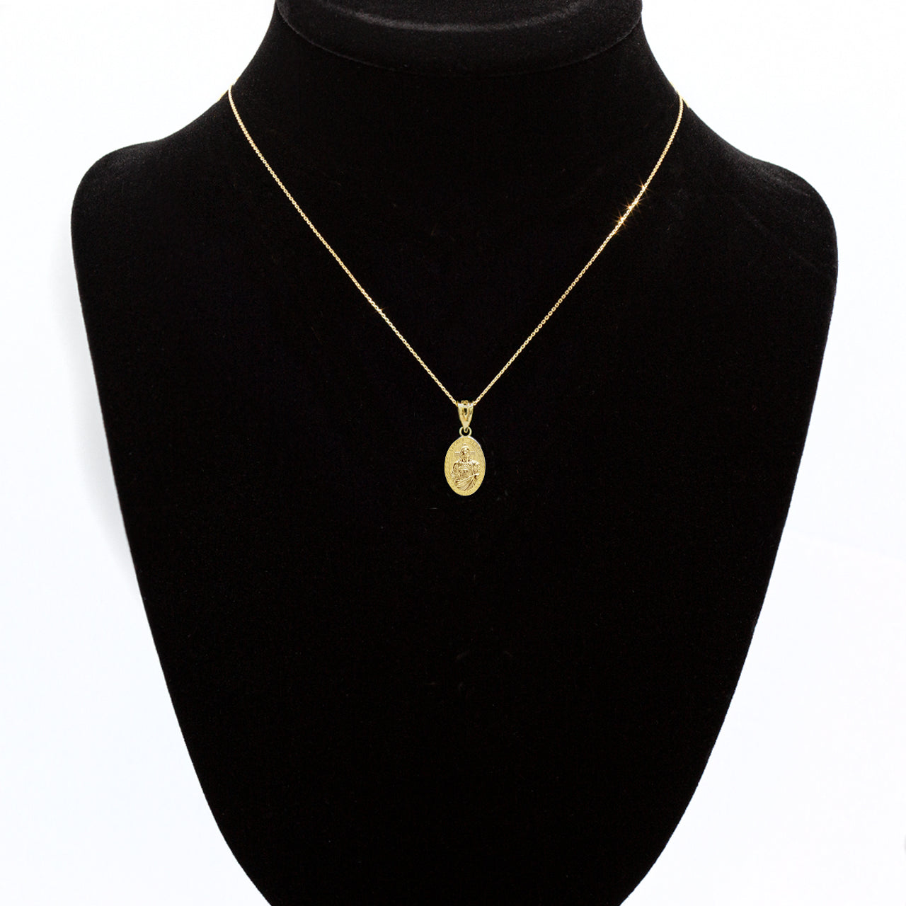 3D 10k/14k Solid Gold Jesus Christ Sacred Heart Narrow Oval Pendant Necklace, view 9