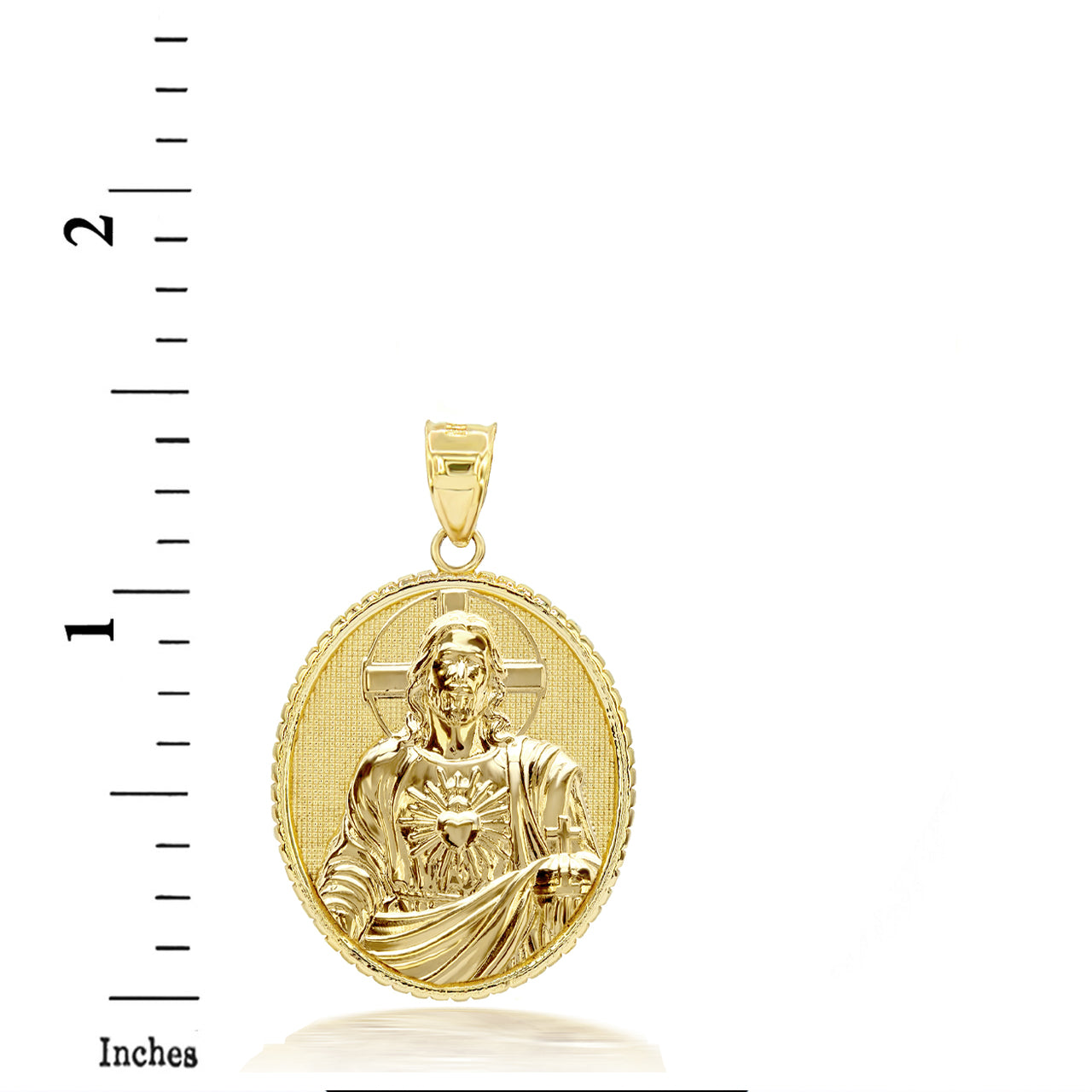 3D 10K/14K Solid Gold Jesus Christ Sacred Heart Oval Pendant Necklace, view 4
