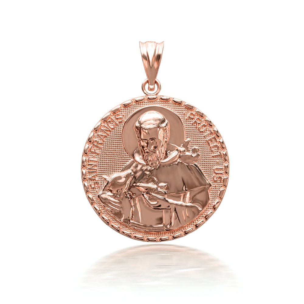 3D 10K/14K Solid Gold Saint Francis Protect Us Pendant Necklace, view 7