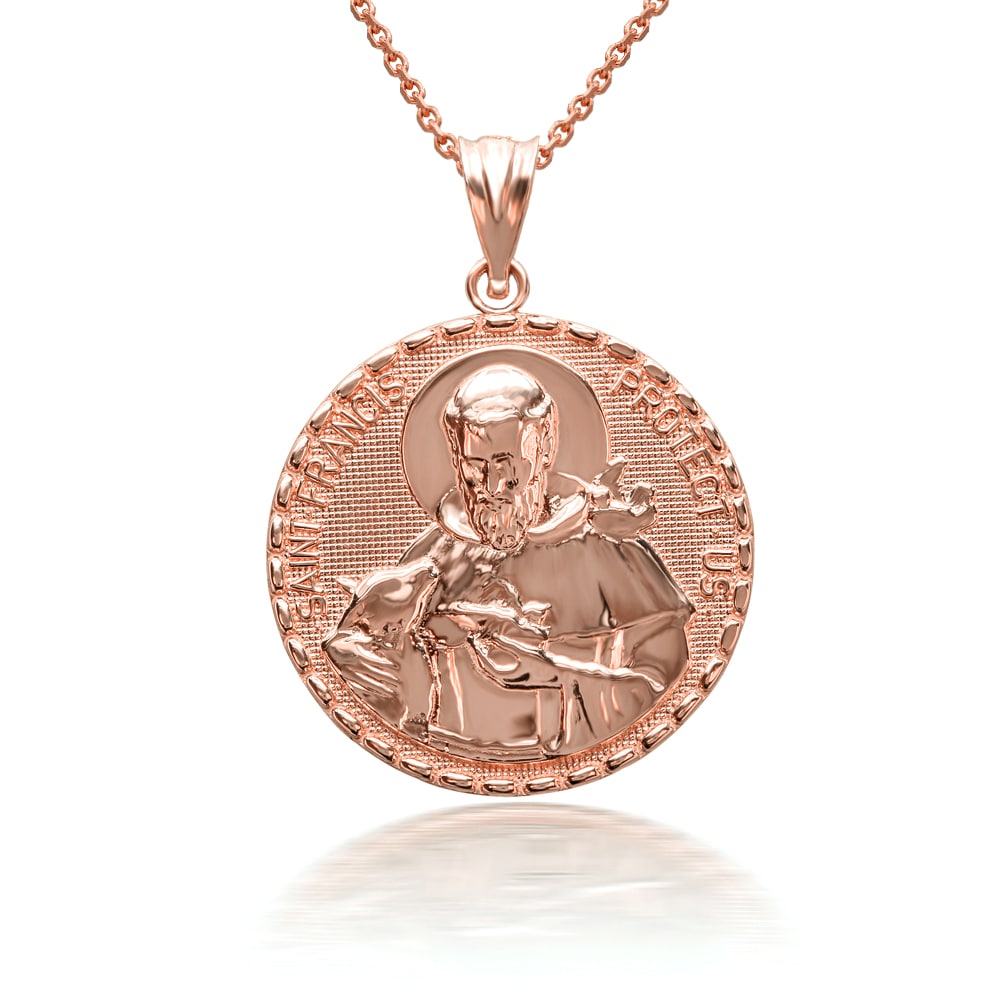 3D 10K/14K Solid Gold Saint Francis Protect Us Pendant Necklace, view 8