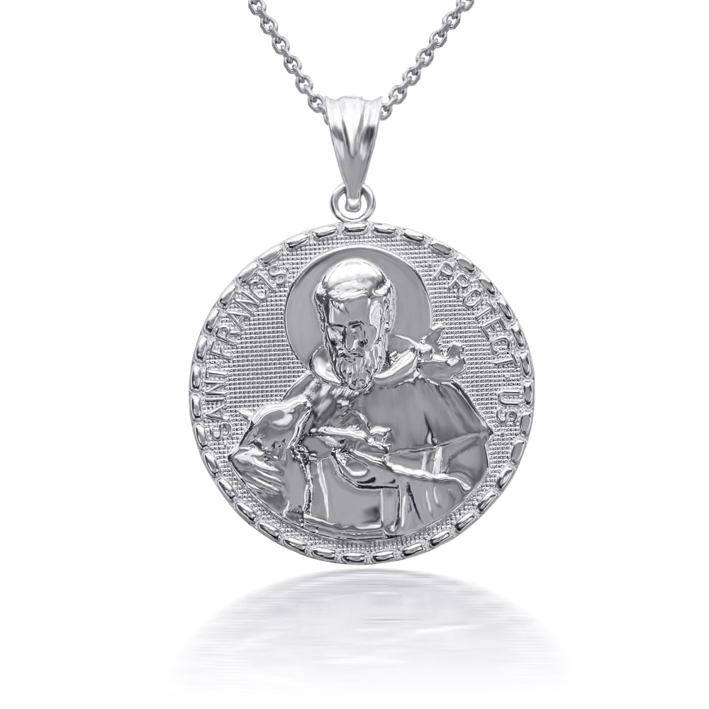 3D 10K/14K Solid Gold Saint Francis Protect Us Pendant Necklace, view 10