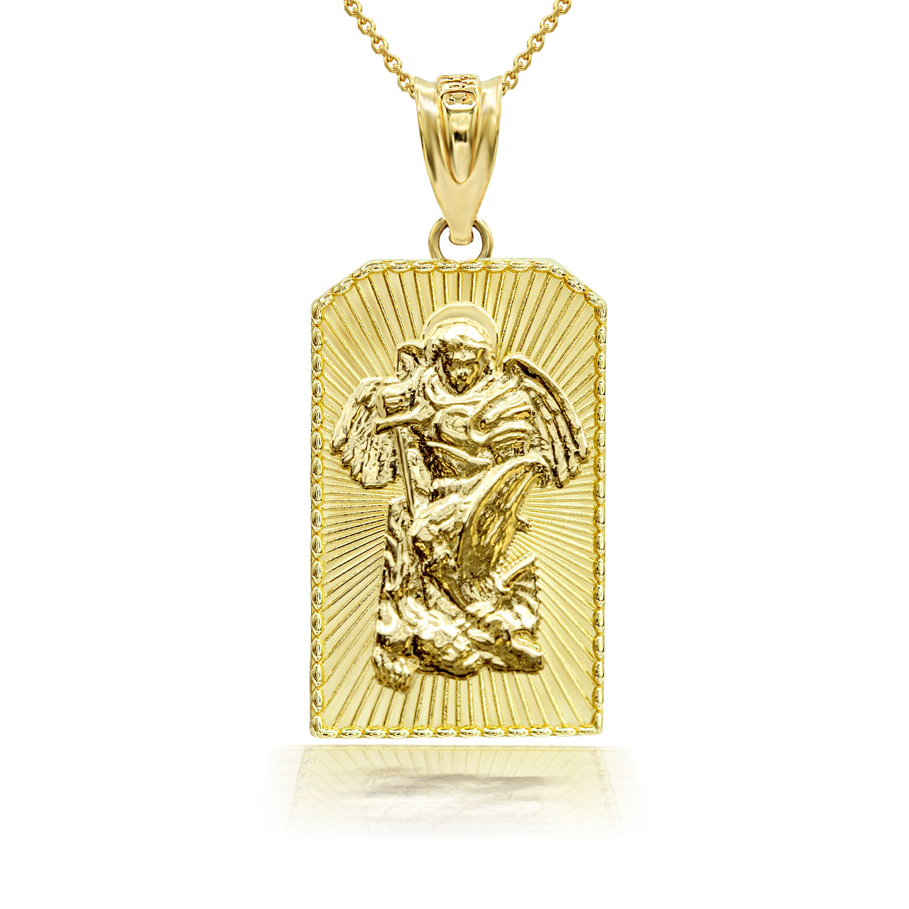 3D Solid Gold 10K/14K Saint Michael Archangel Pendant Necklace, view 2