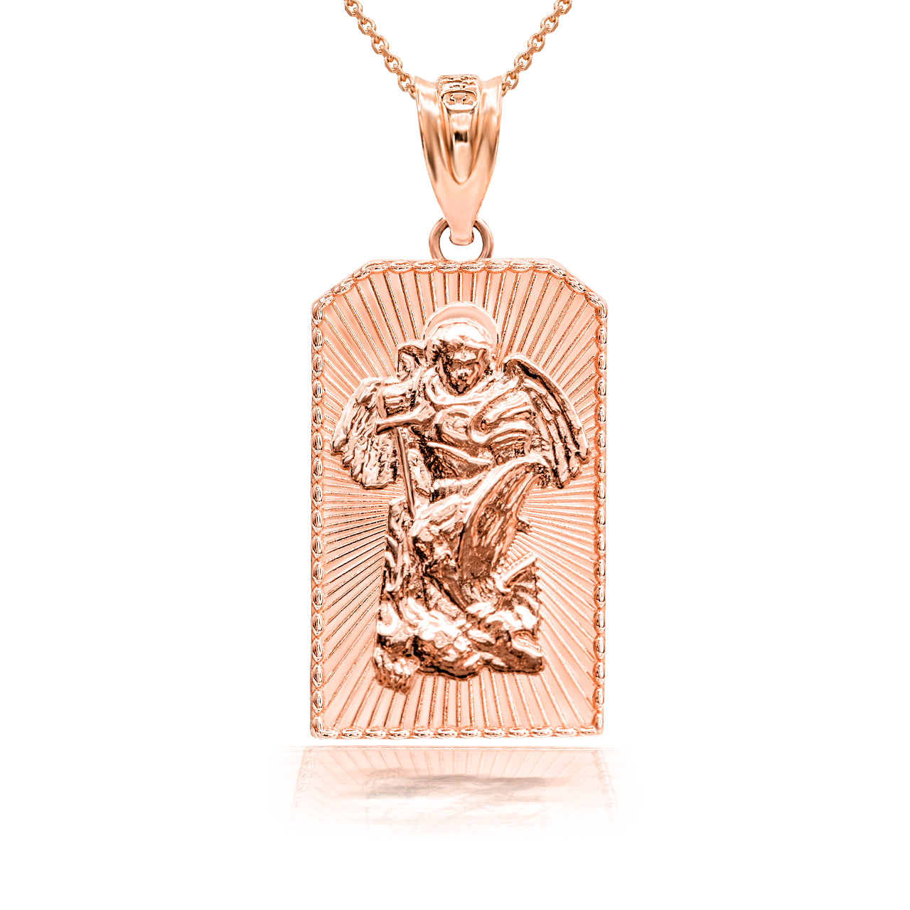 3D Solid Gold 10K/14K Saint Michael Archangel Pendant Necklace, view 7