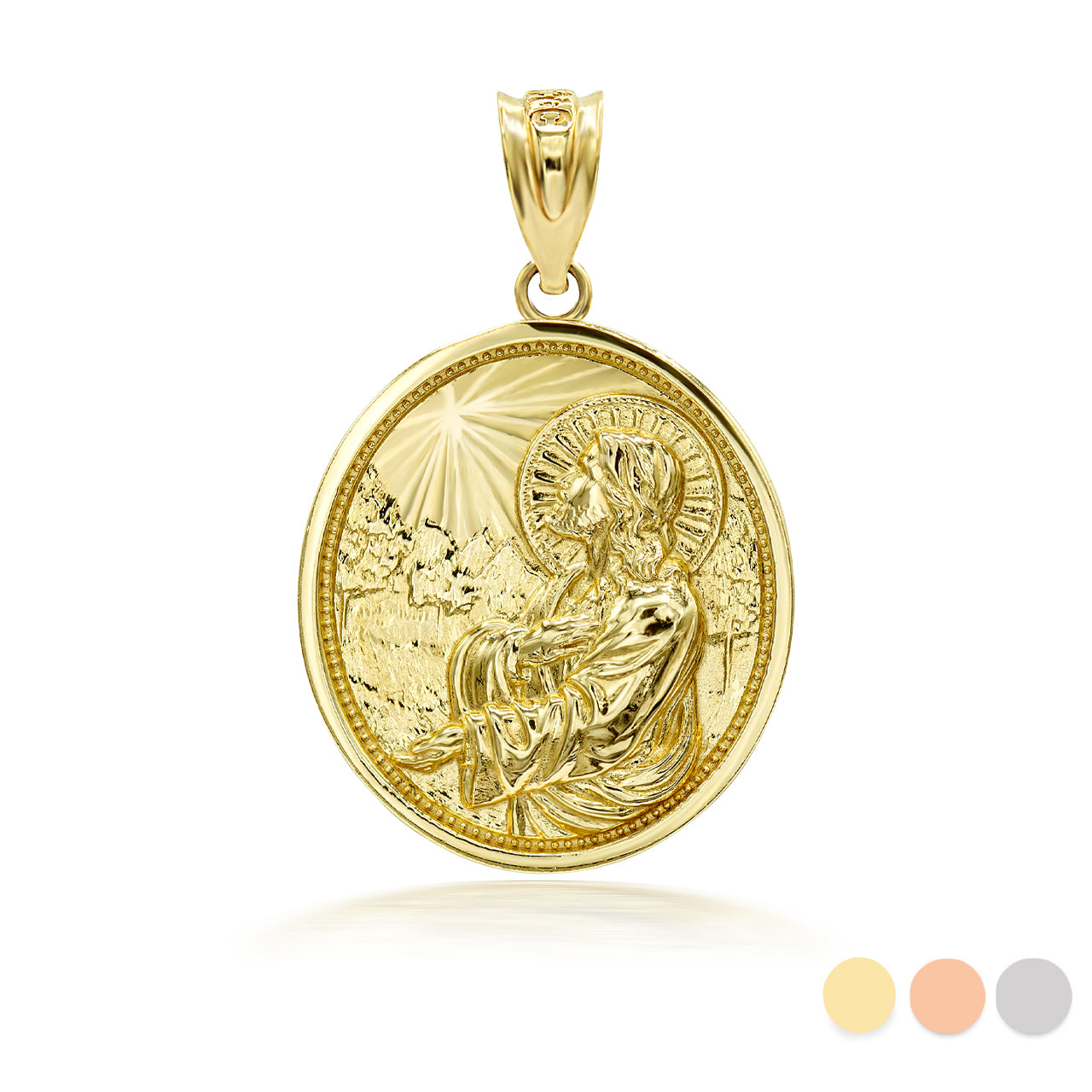 3D Solid Gold Jesus Christ Sermon On The Mount Pendant Necklace