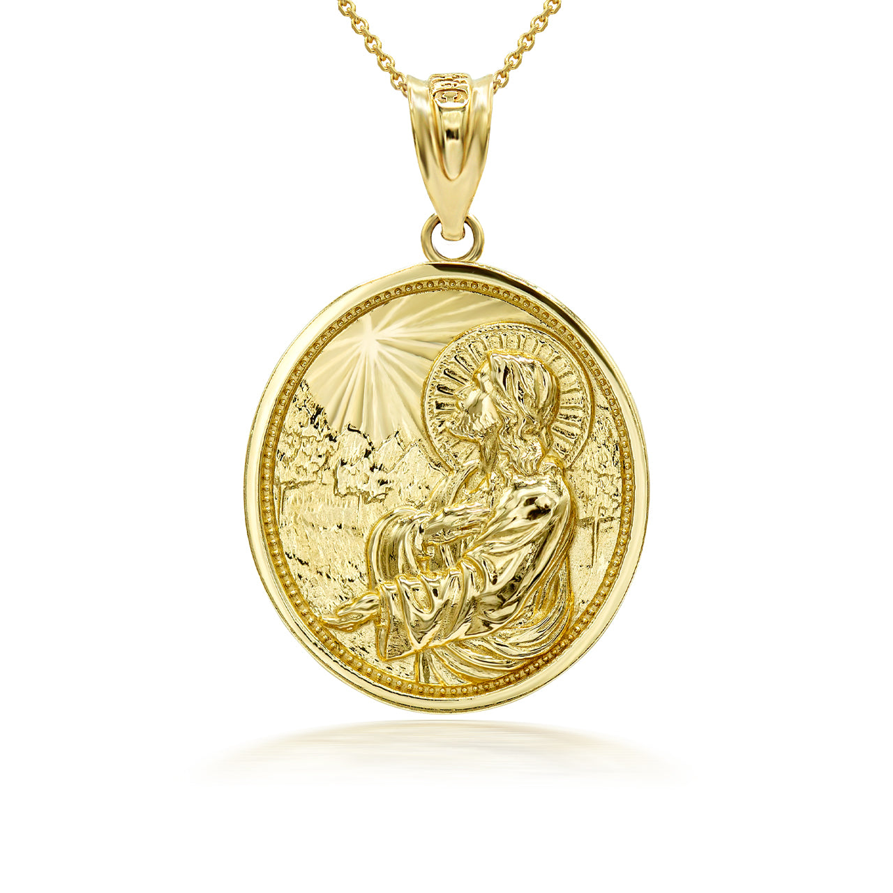 3D Solid Gold Jesus Christ Sermon On The Mount Pendant Necklace, view 2