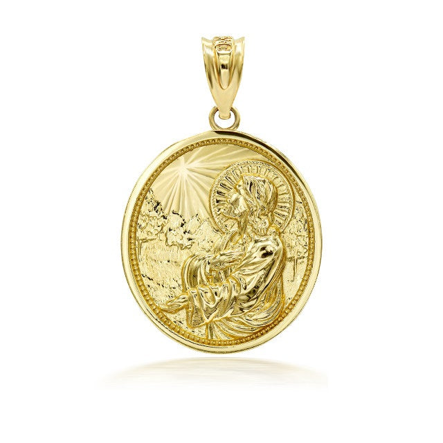3D Solid Gold Jesus Christ Sermon On The Mount Pendant Necklace, view 10