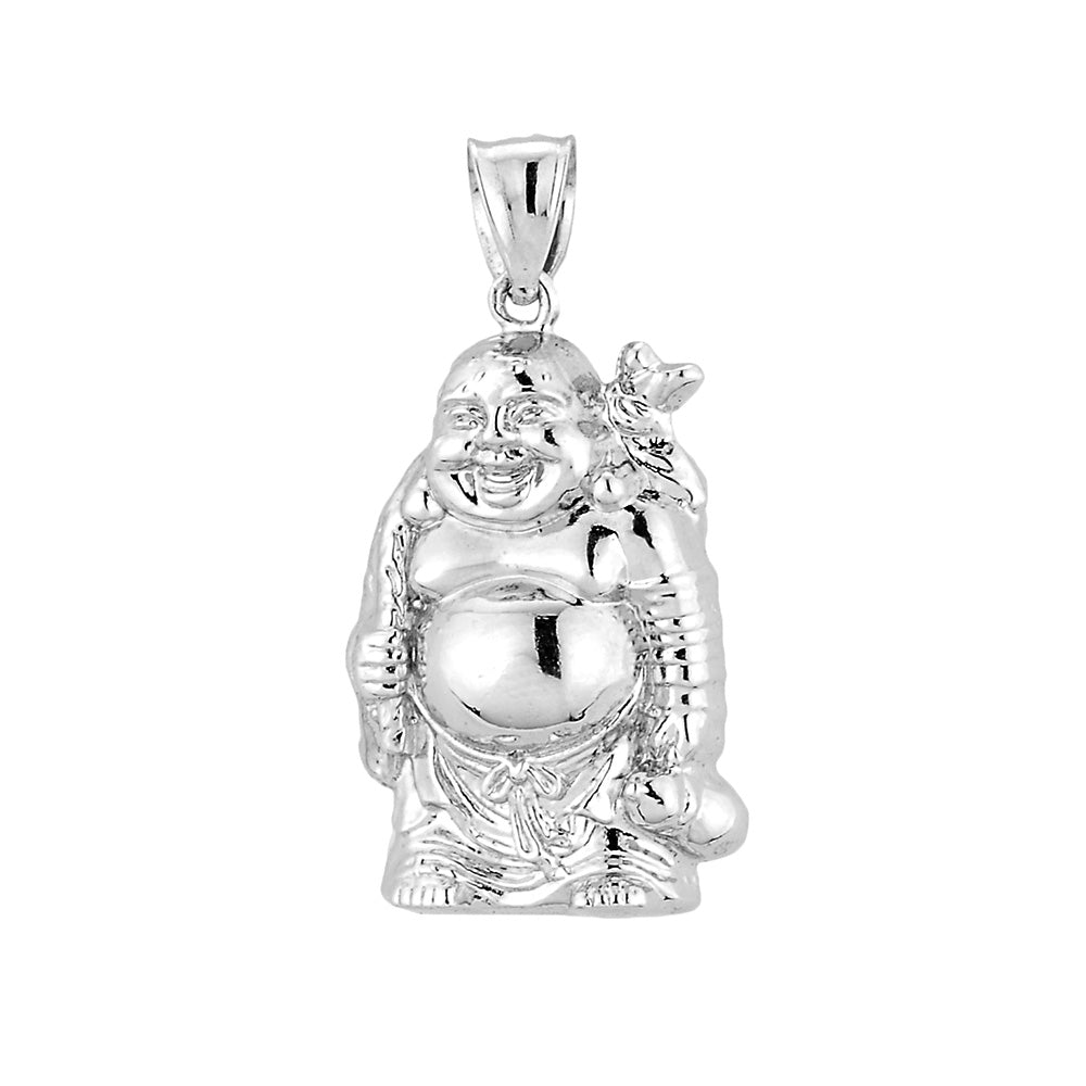 3D Sterling Silver Laughing Buddha Pendant Necklace, view 2