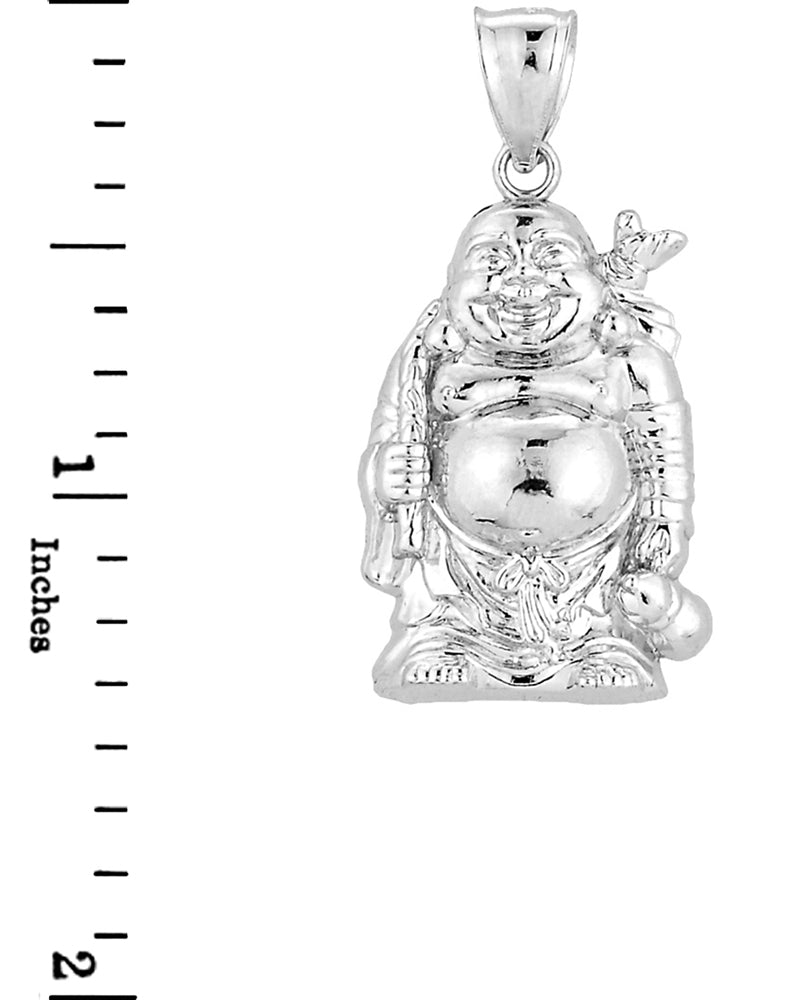 3D Sterling Silver Laughing Buddha Pendant Necklace, view 3