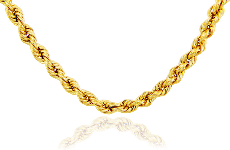 5 mm 10K Gold Diamond Cut Hollow Rope Twisted Chain Link Necklace