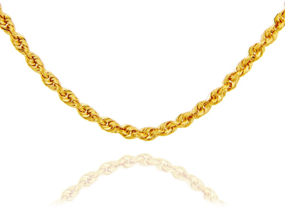 5 mm Gold Diamond Cut Rope Twisted Solid Chain Link Necklace