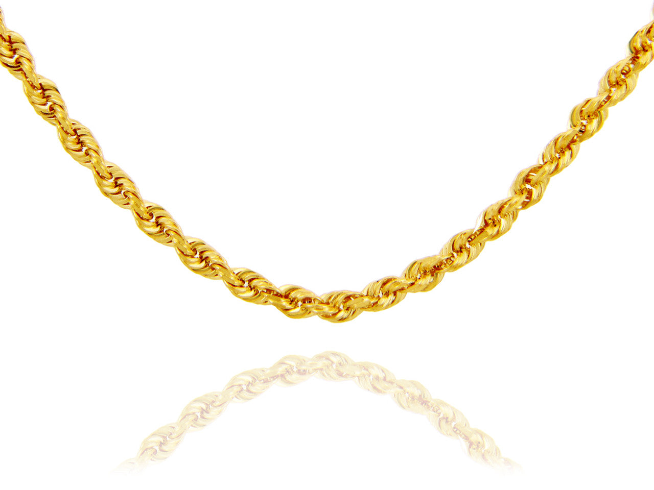 5 mm Gold Diamond Cut Rope Twisted Solid Chain Link Necklace