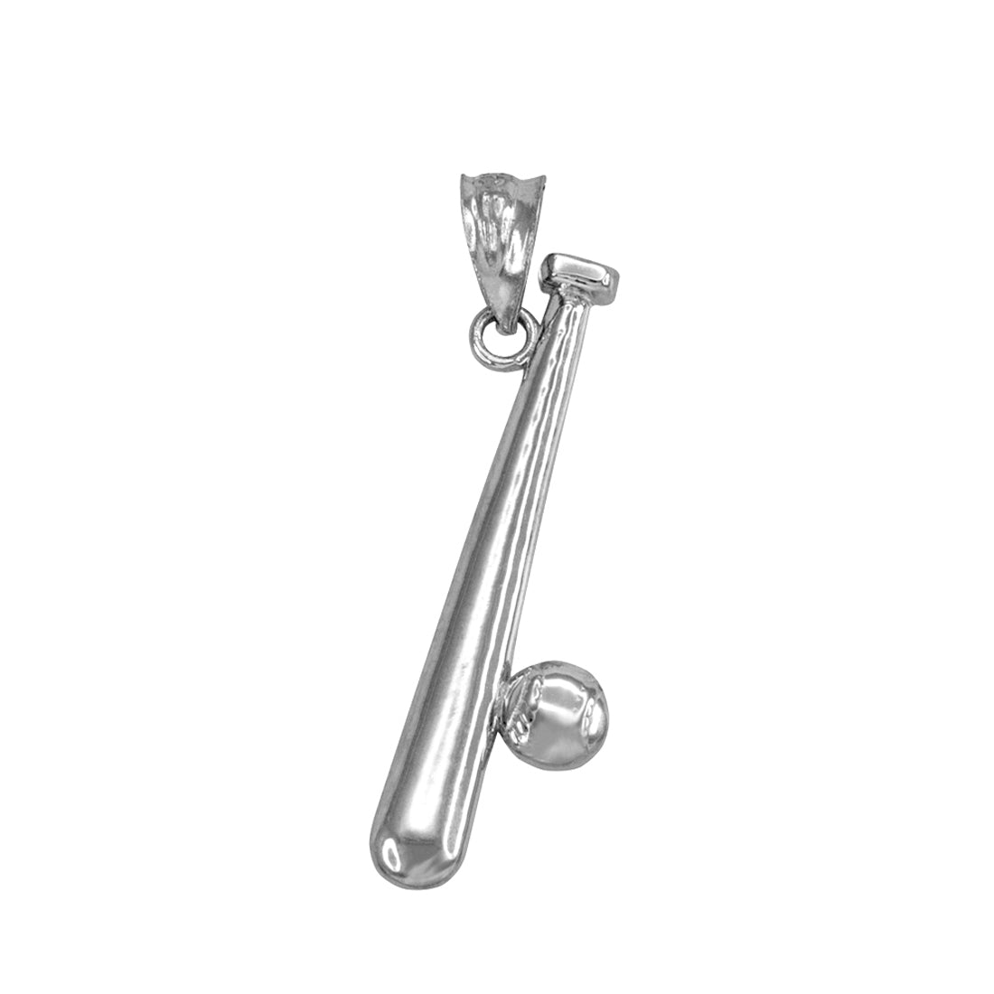 925 Polished Sterling Silver Baseball and Bat Pendant Necklace, view 2