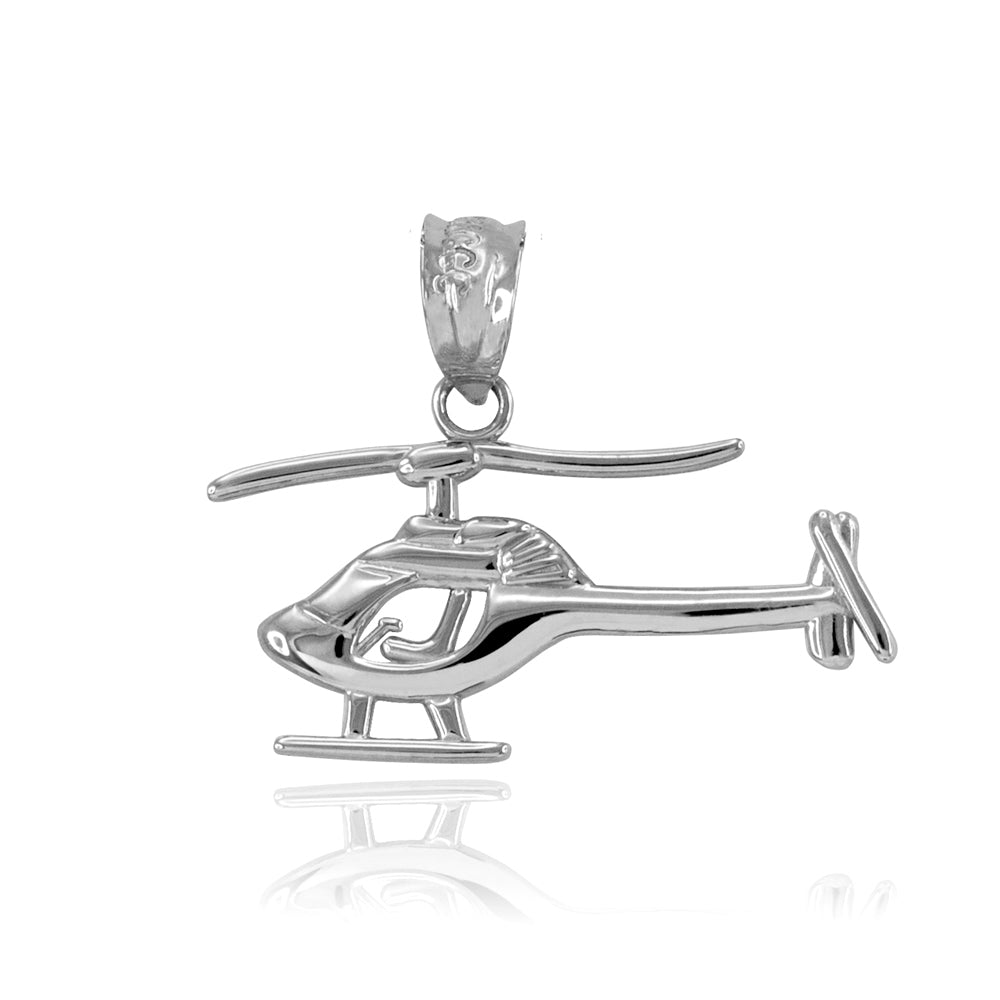 925 Polished Sterling Silver Helicopter Pendant Necklace, view 2