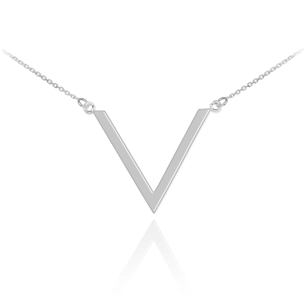 925 Polished Sterling Silver Letter "V" Shaped Initial Chevron Necklace